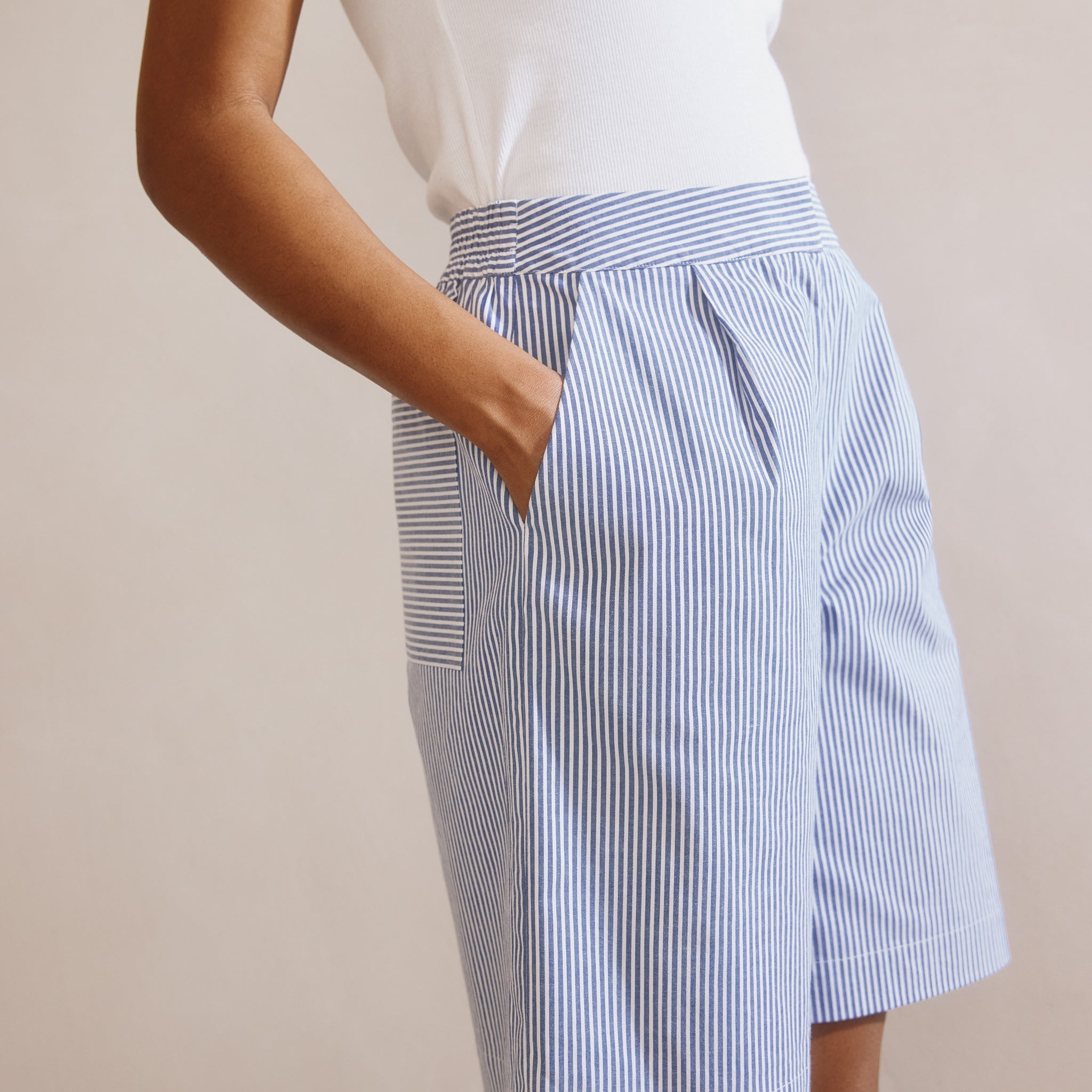 Blue Ticking Stripe Bermuda Shorts