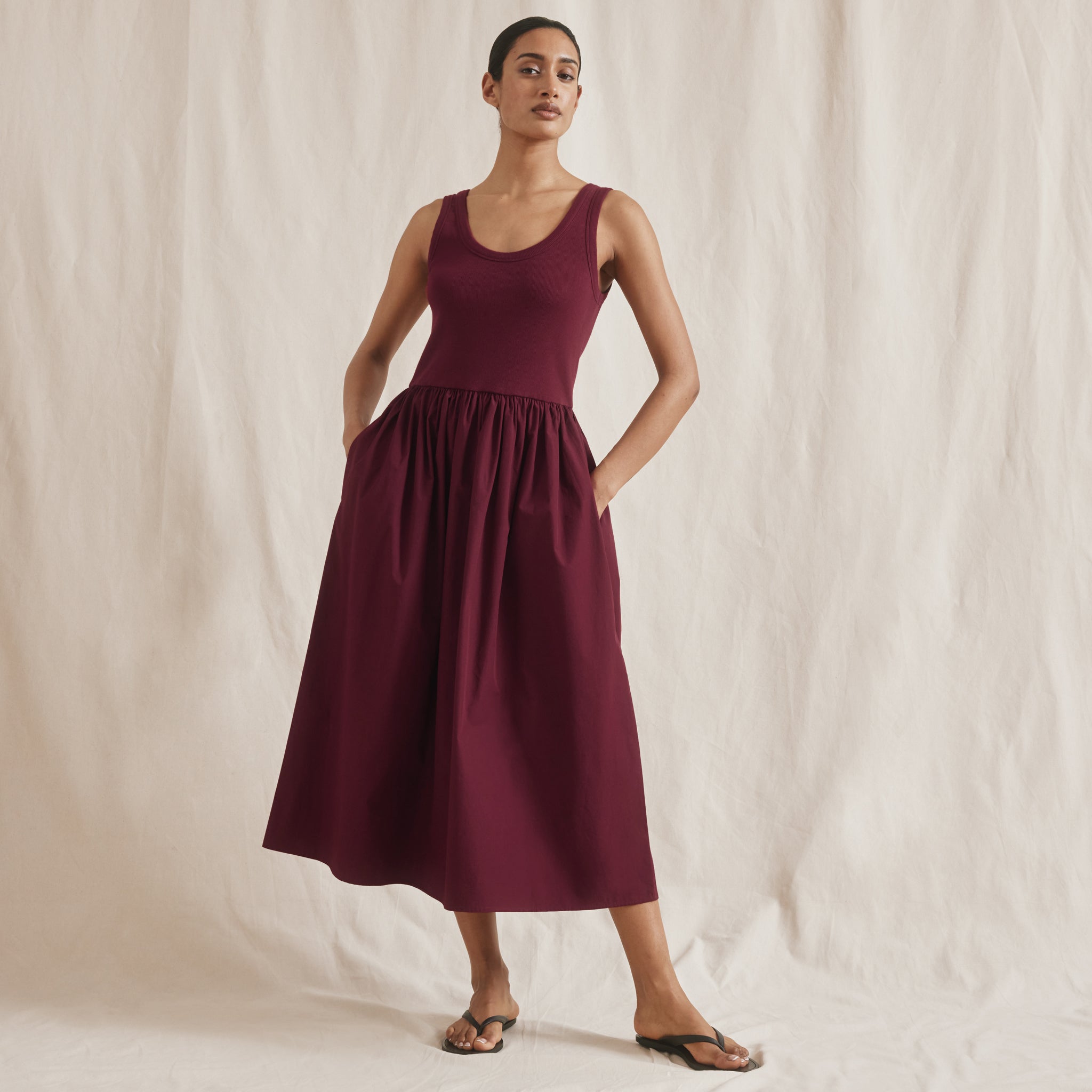 Cherry Jersey & Woven Mix Vest Dress