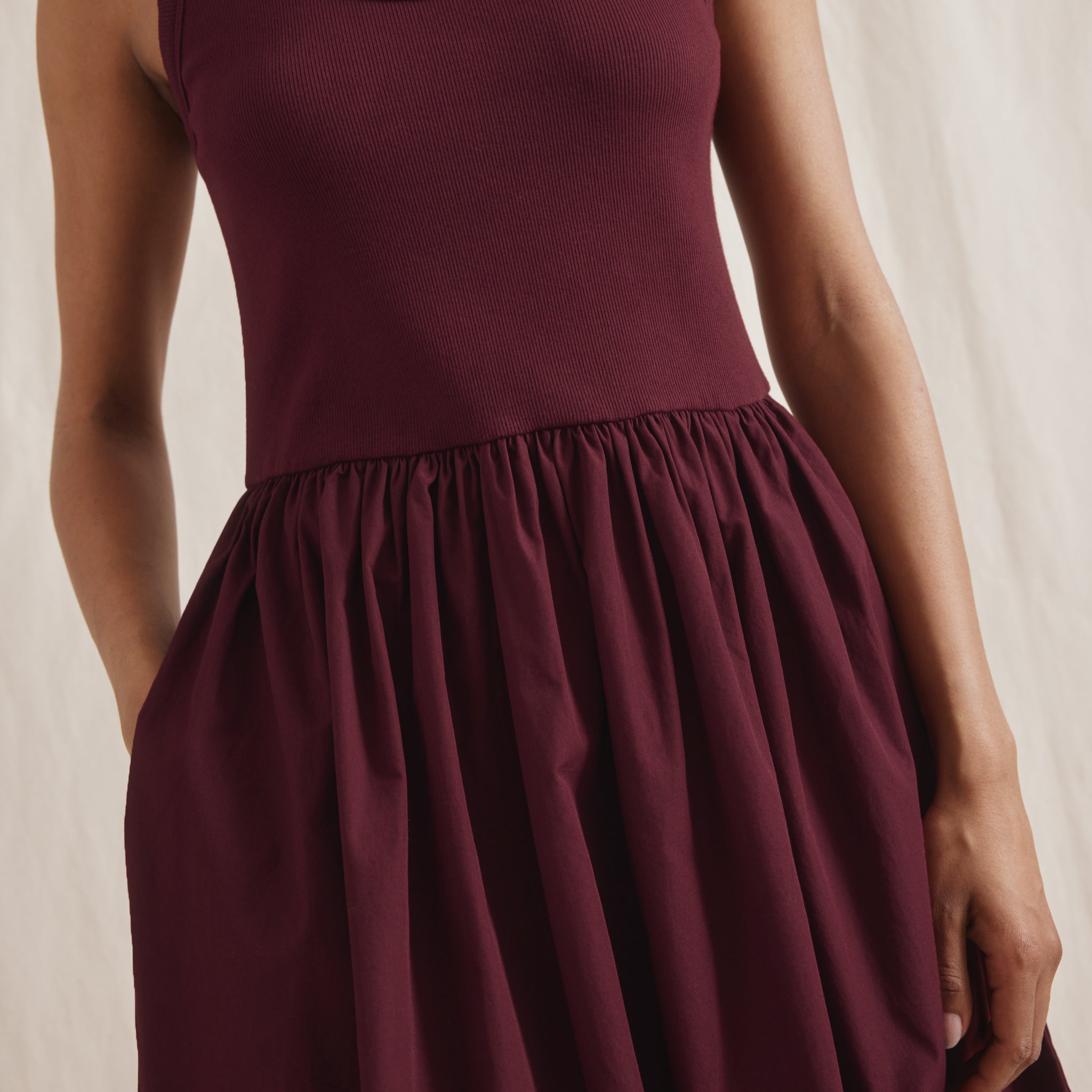 Cherry Jersey & Woven Mix Vest Dress