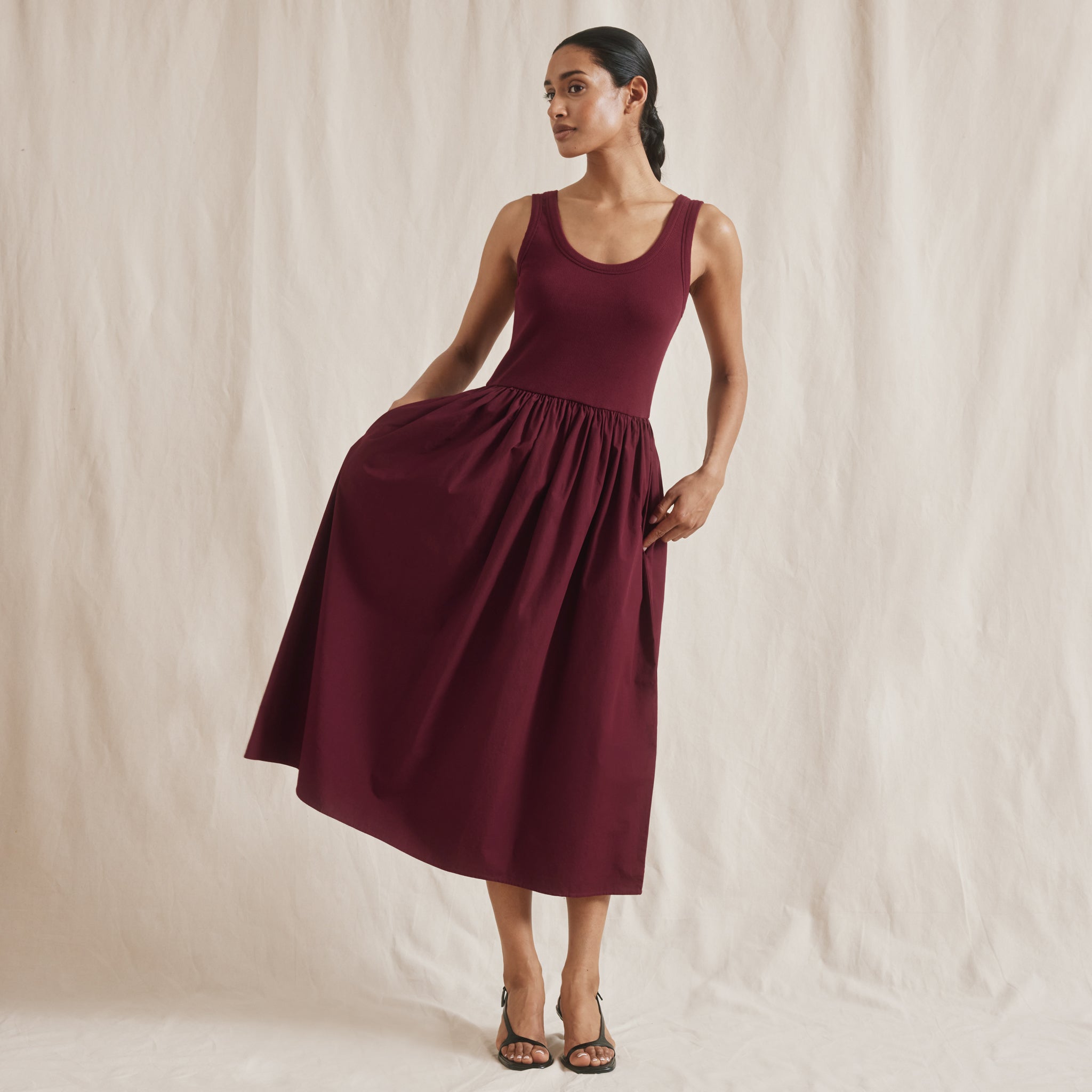 Cherry Jersey & Woven Mix Vest Dress