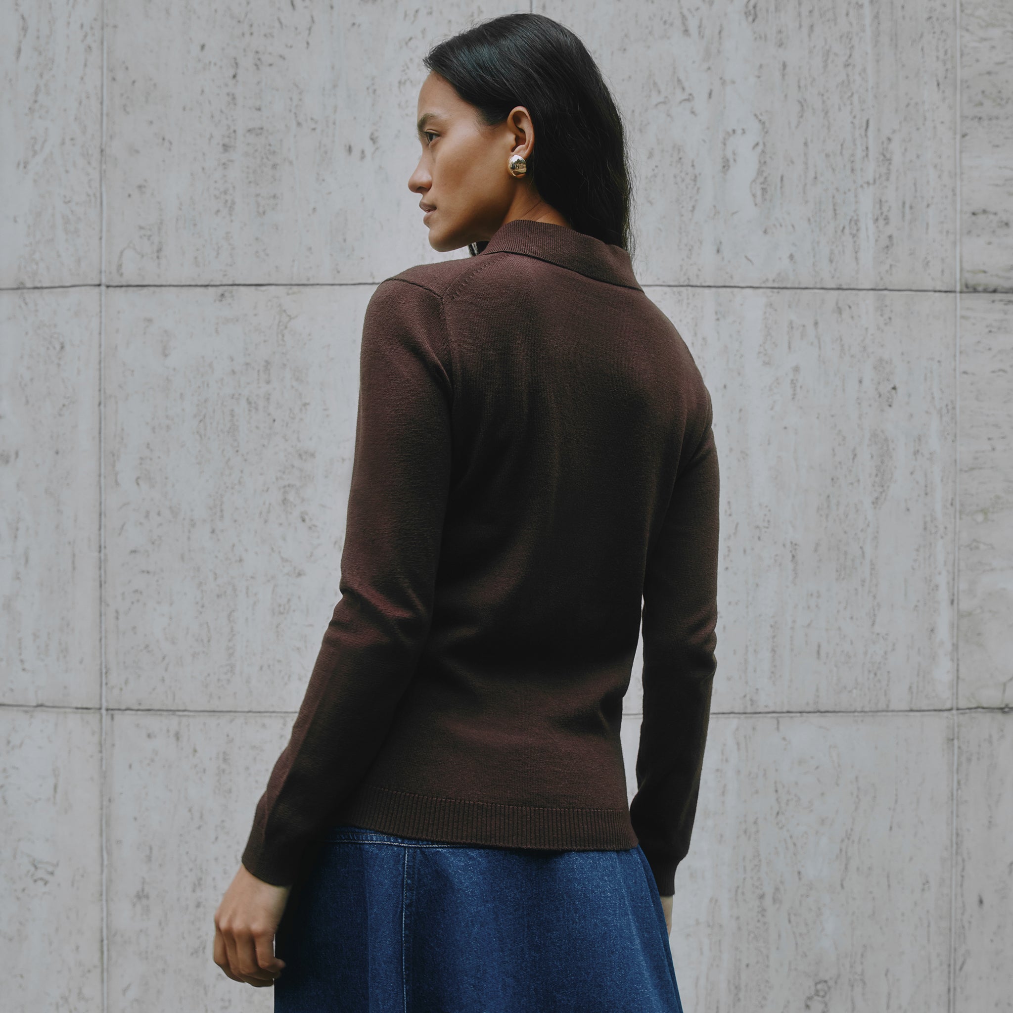Chocolate Fine Knit Polo Top