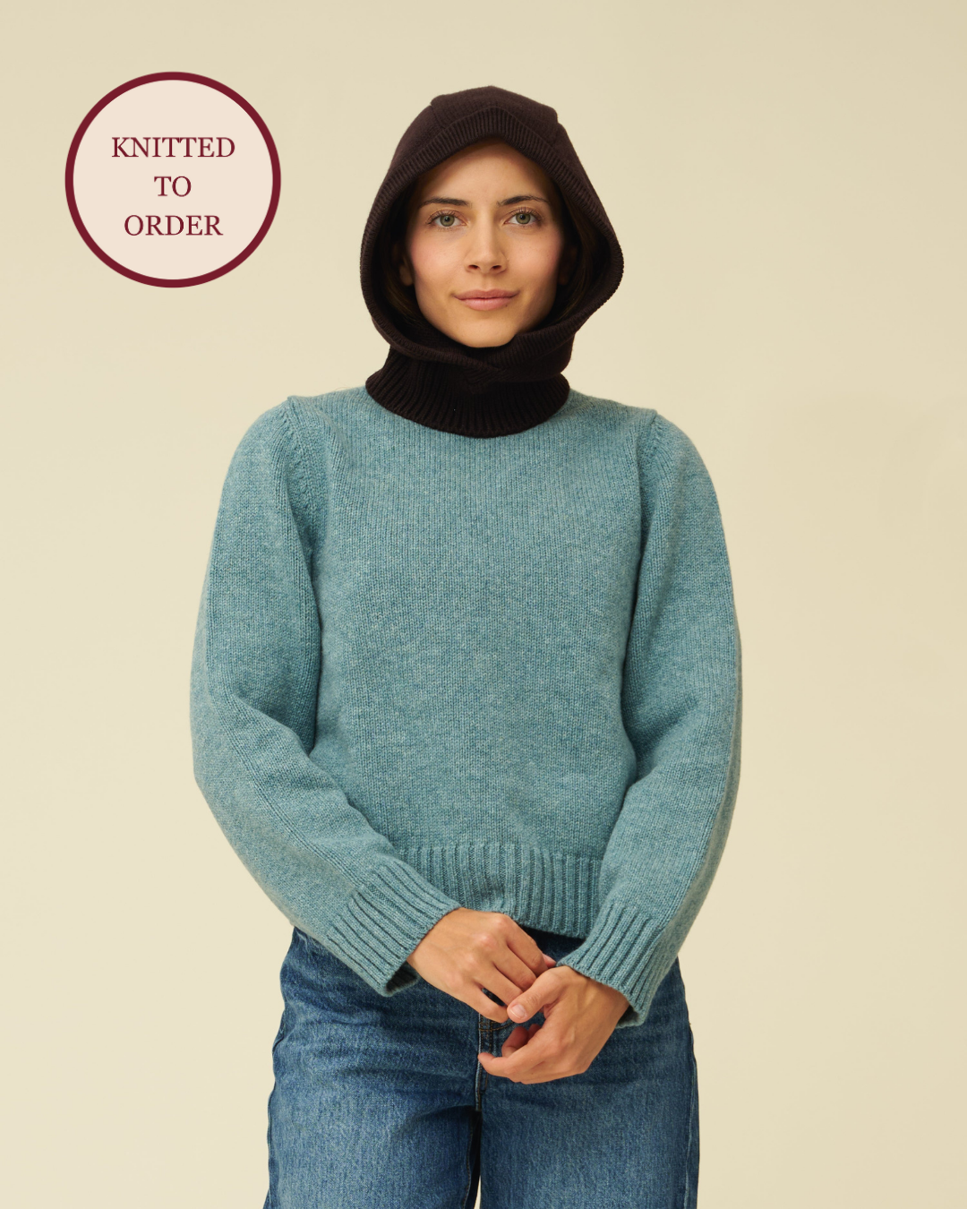 Merino Lambswool Hood - Dark Brown (Knitted-to-Order)