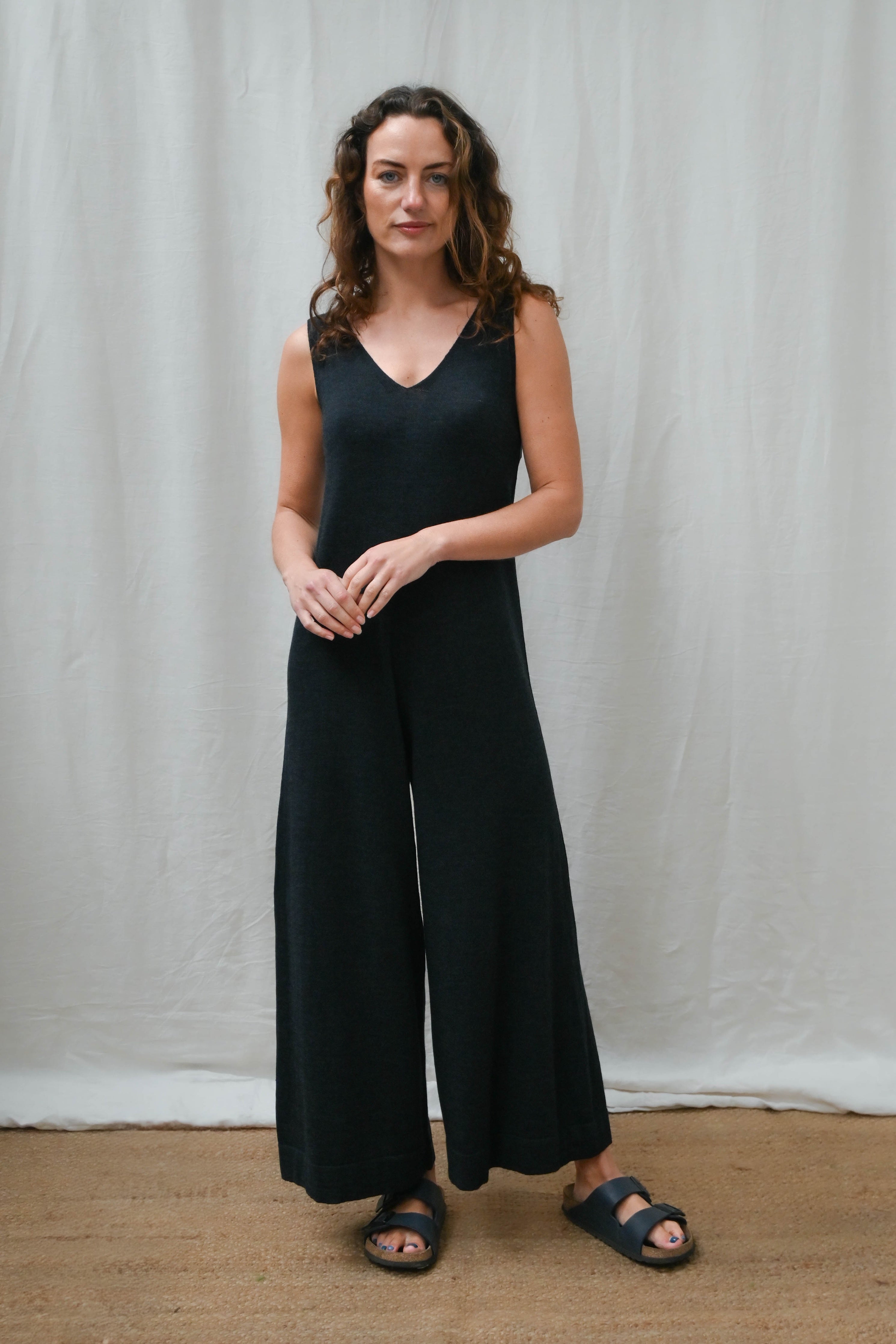 The Mori Fine Merino Wool Jumpsuit in Charcoal