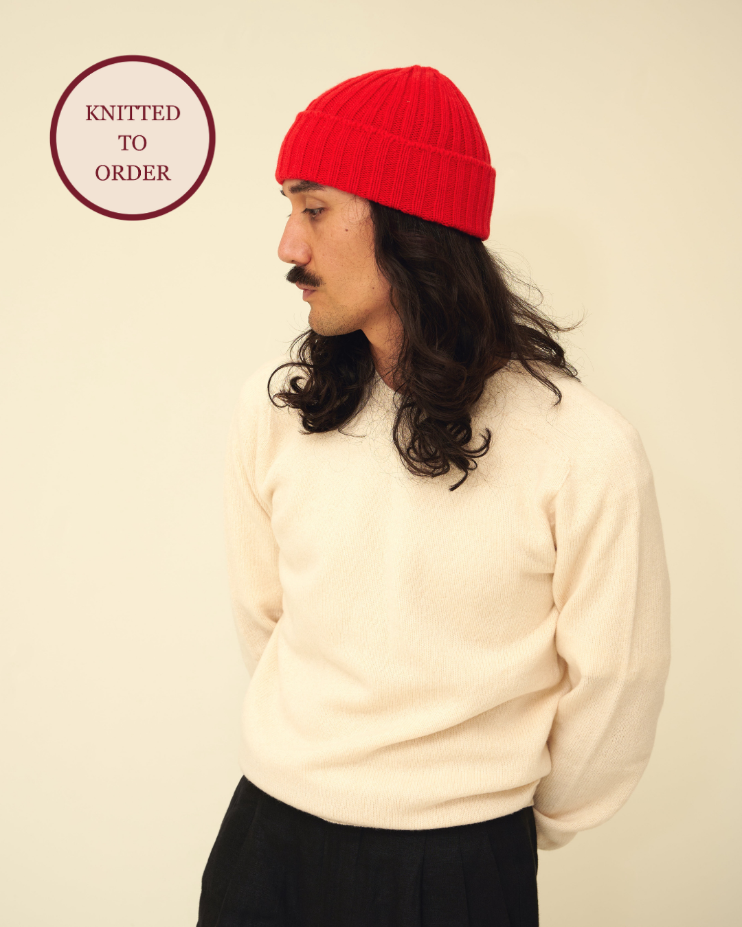 Merino Lambswool Beanie - Poppy Red (Knitted-to-Order)