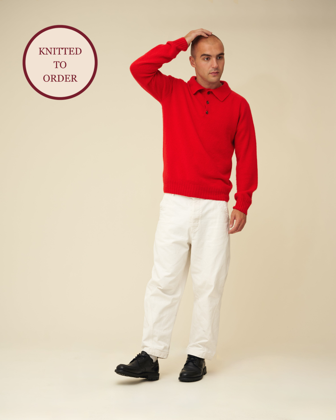 Merino Lambswool Rugby Jumper - Poppy Red (Knitted-to-Order)