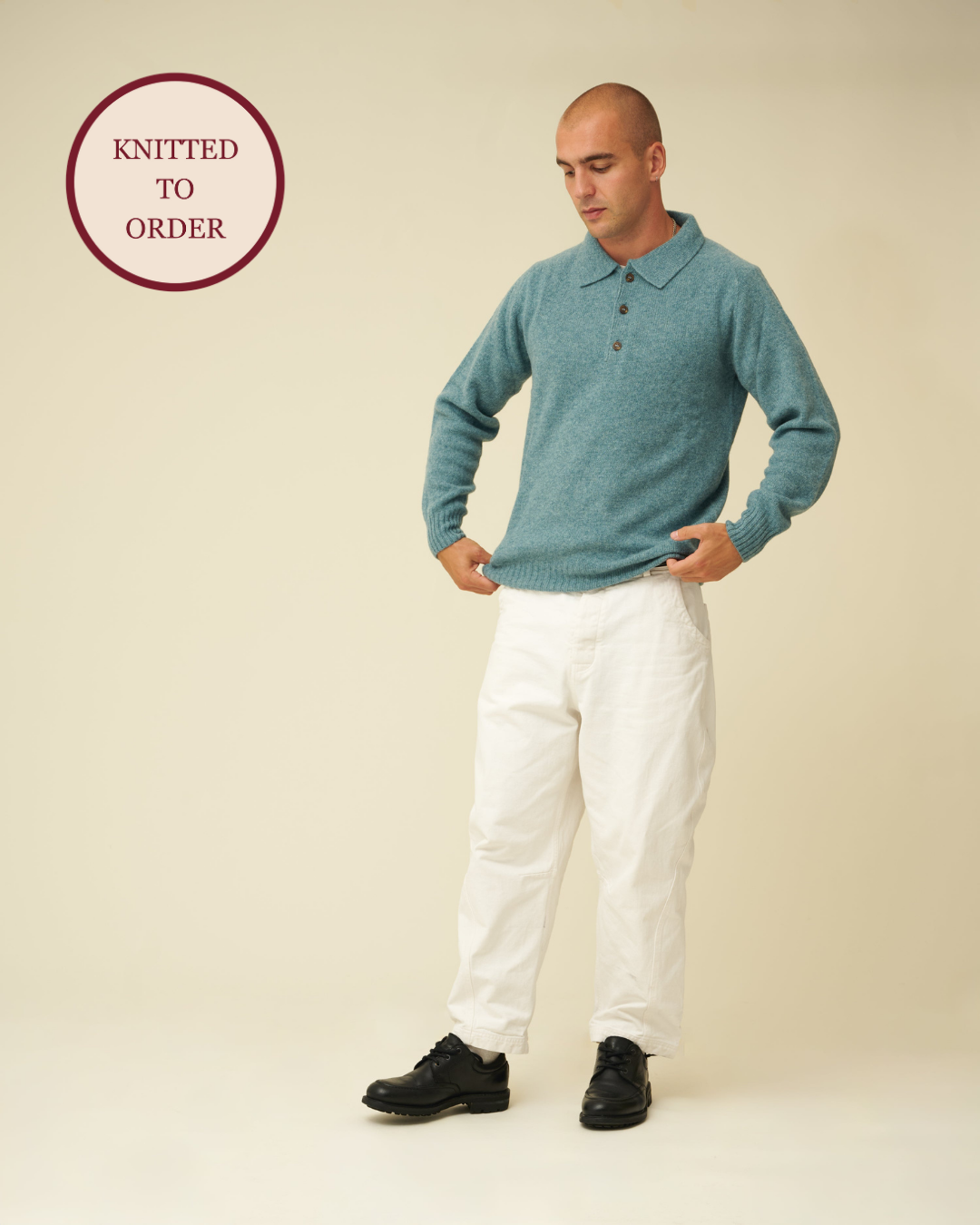 Merino Lambswool Rugby Jumper - Helford Green (Knitted-to-Order)