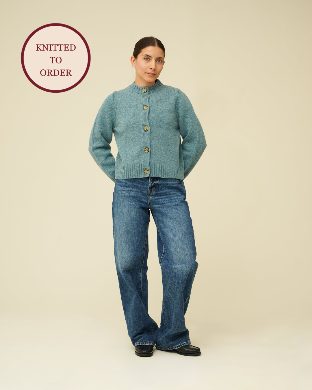 Merino Lambswool Cardigan - Helford Green (Knitted-to-Order)