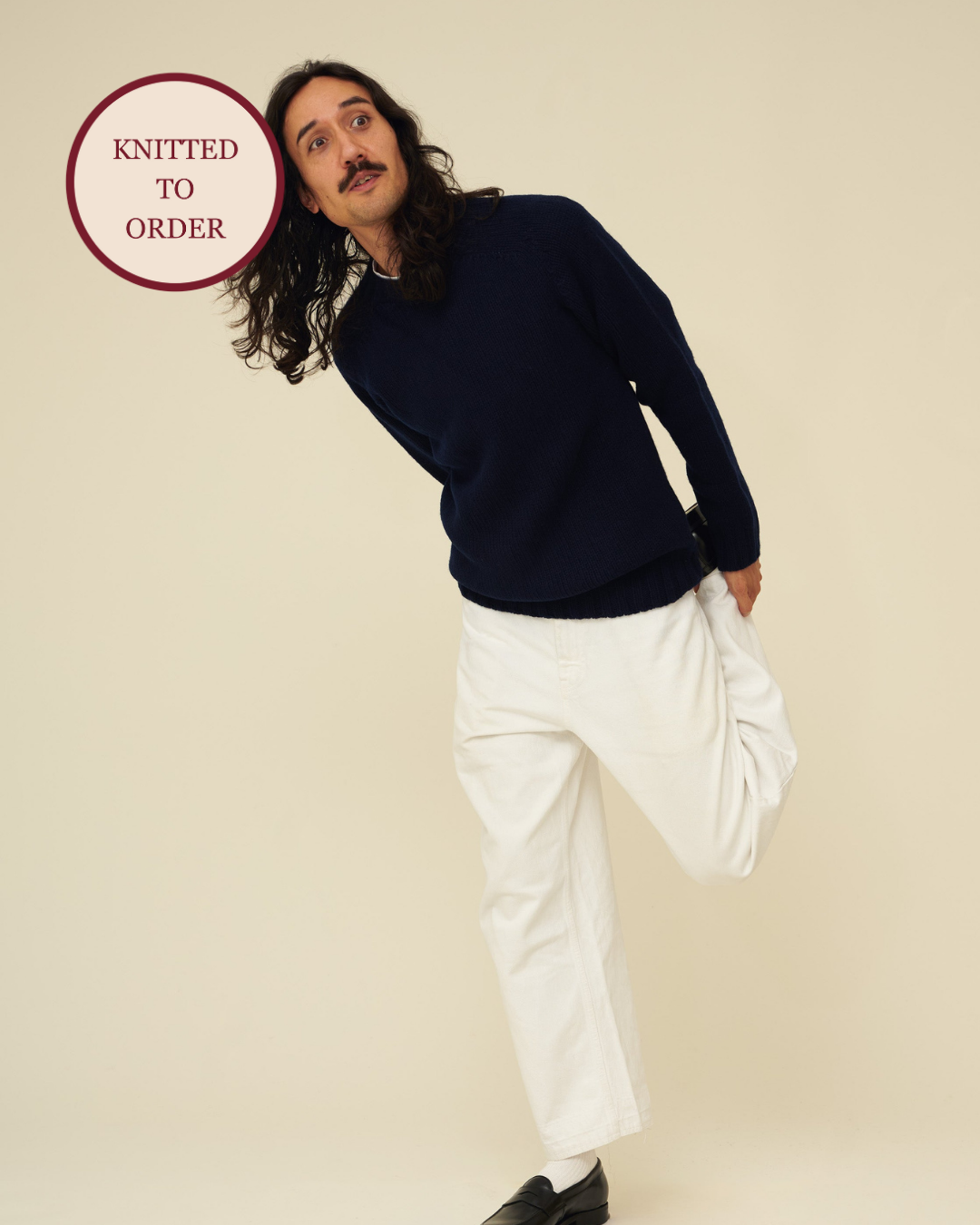 Chunky Merino Lambswool Jumper - Navy Blue (Knitted-to-Order)