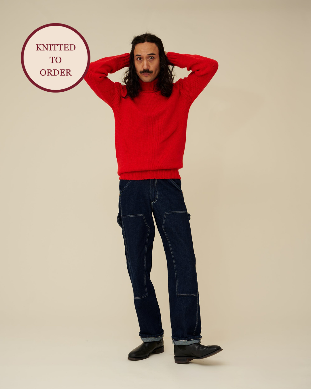 Chunky Merino Lambswool Roll Neck - Poppy Red (Knitted-to-Order)