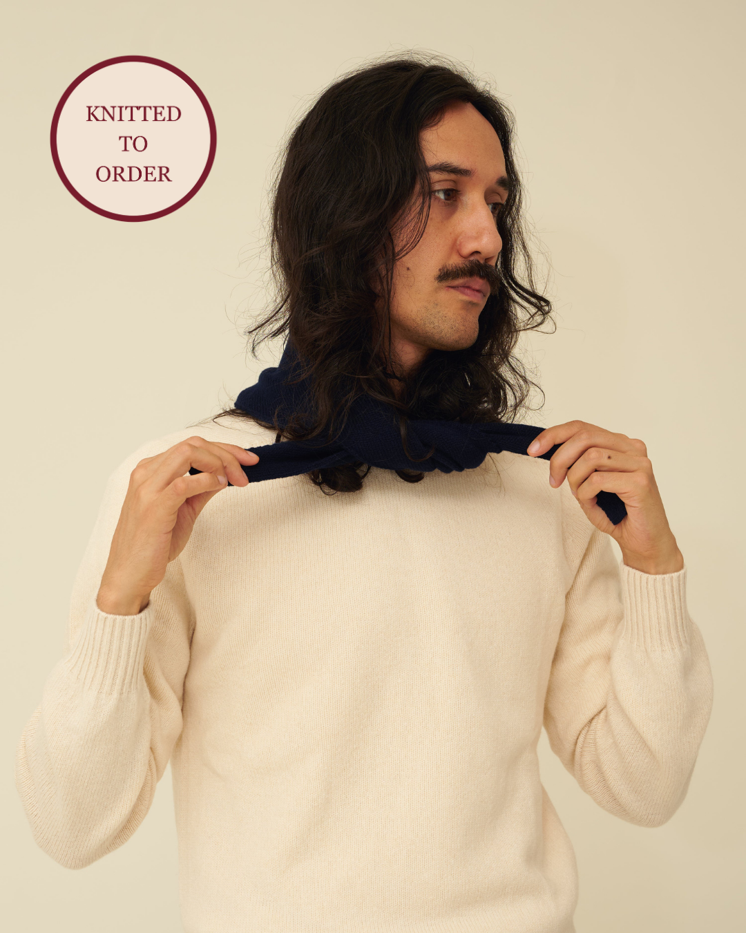Merino Lambswool Neckerchief - Navy Blue (Knitted-to-Order)
