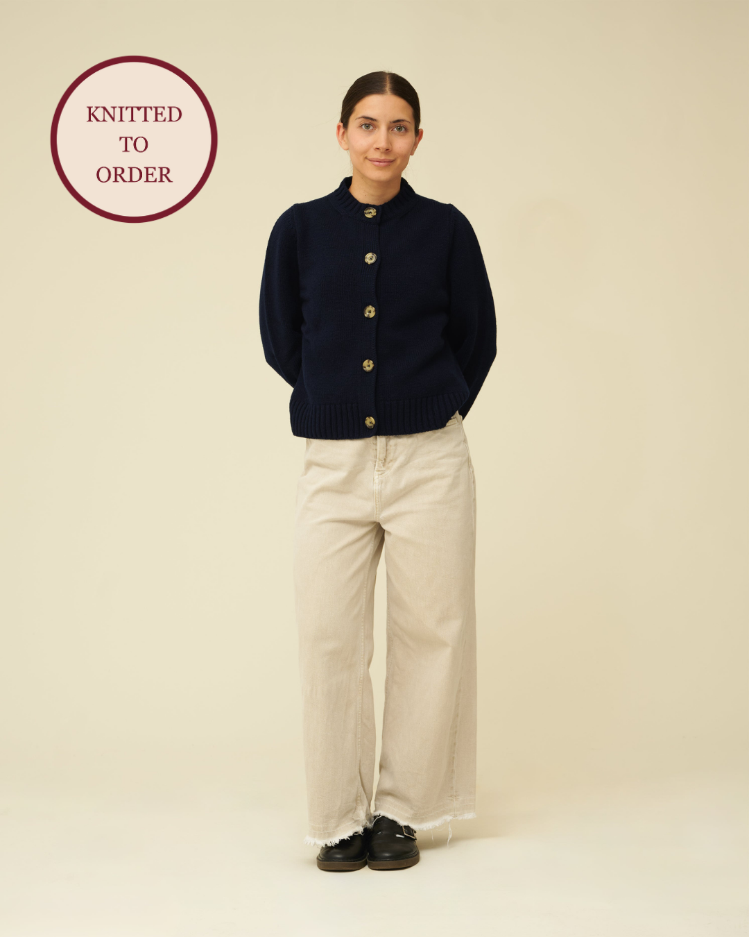 Merino Lambswool Cardigan - Navy Blue (Knitted-to-Order)