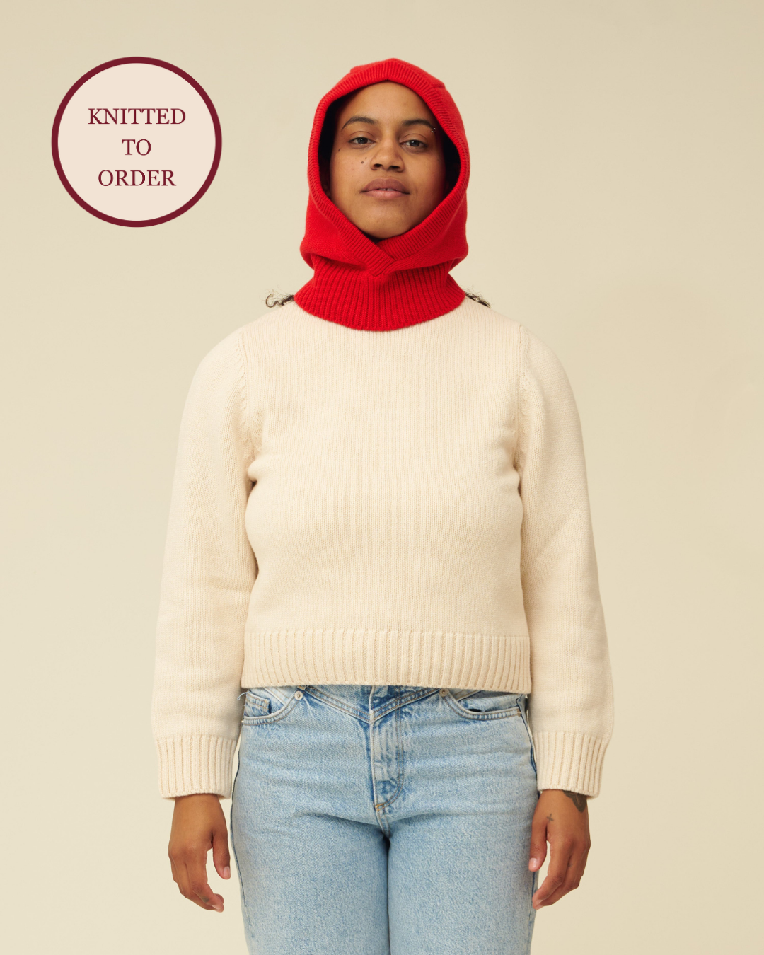 Merino Lambswool Hood - Poppy Red (Knitted-to-Order)