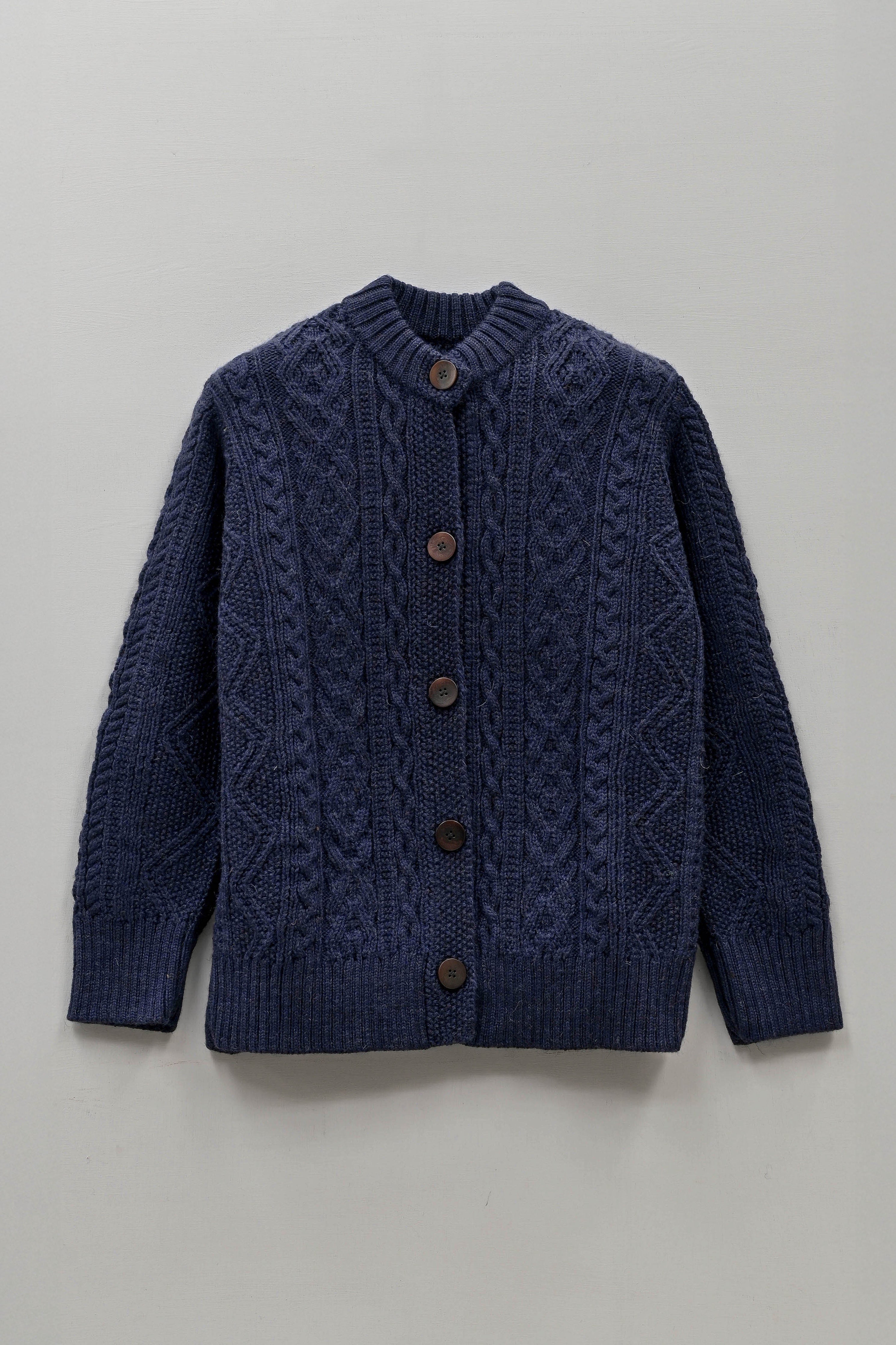 The Freyja British Wool Cable Cardigan in Navy
