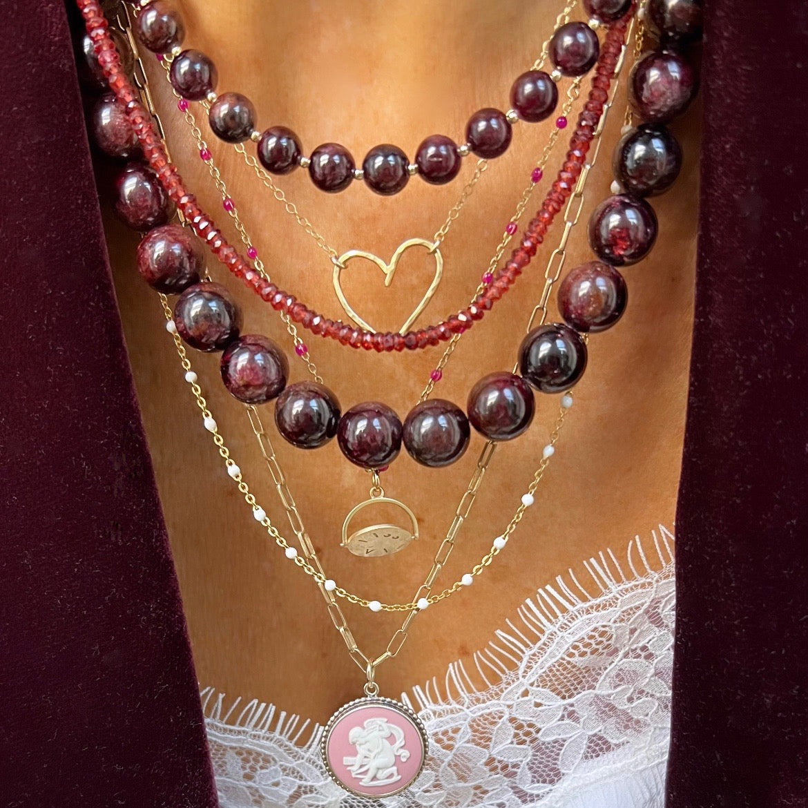 Mega chunky garnet bubblegum necklace