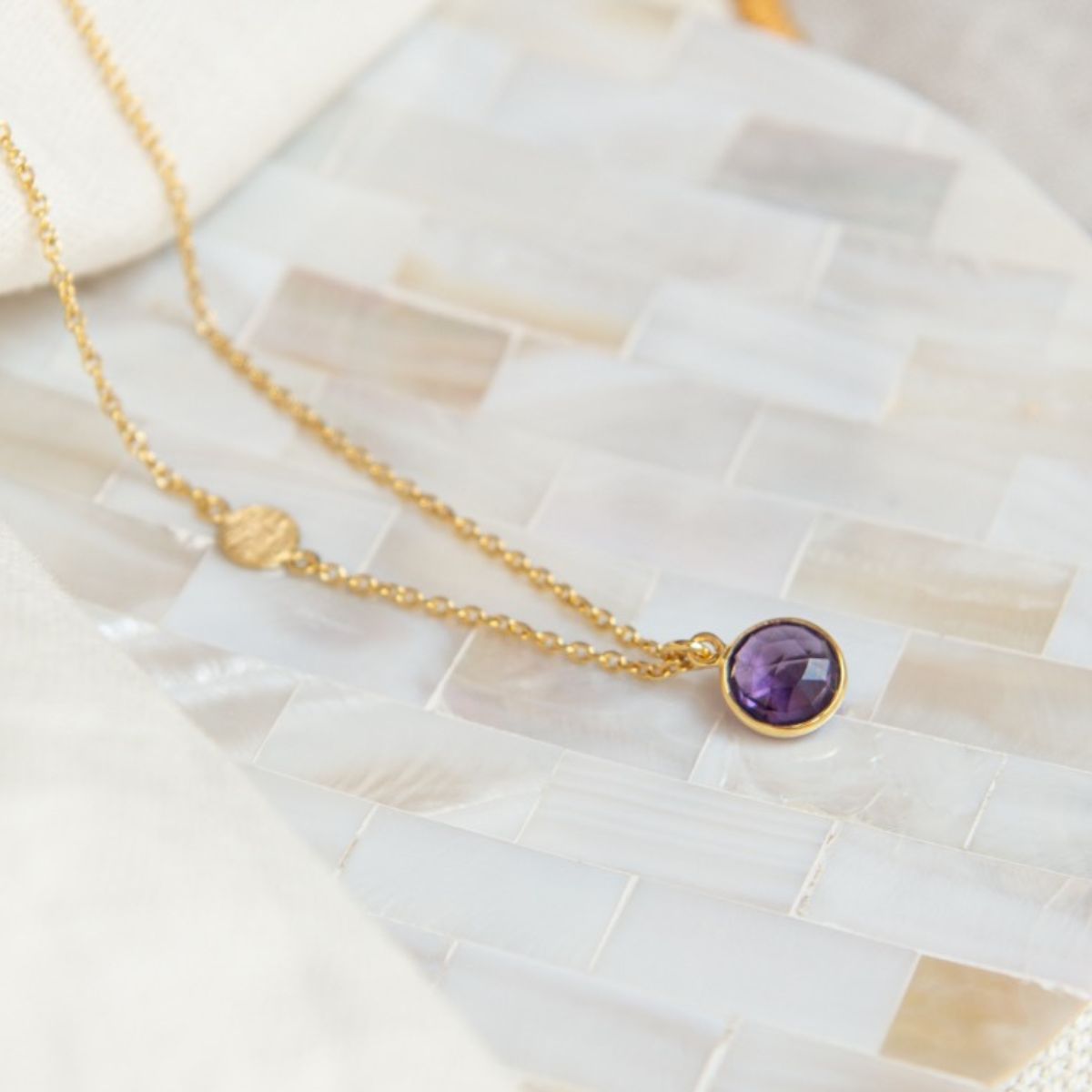 Salina Amethyst and Gold Vermeil Disc Necklace