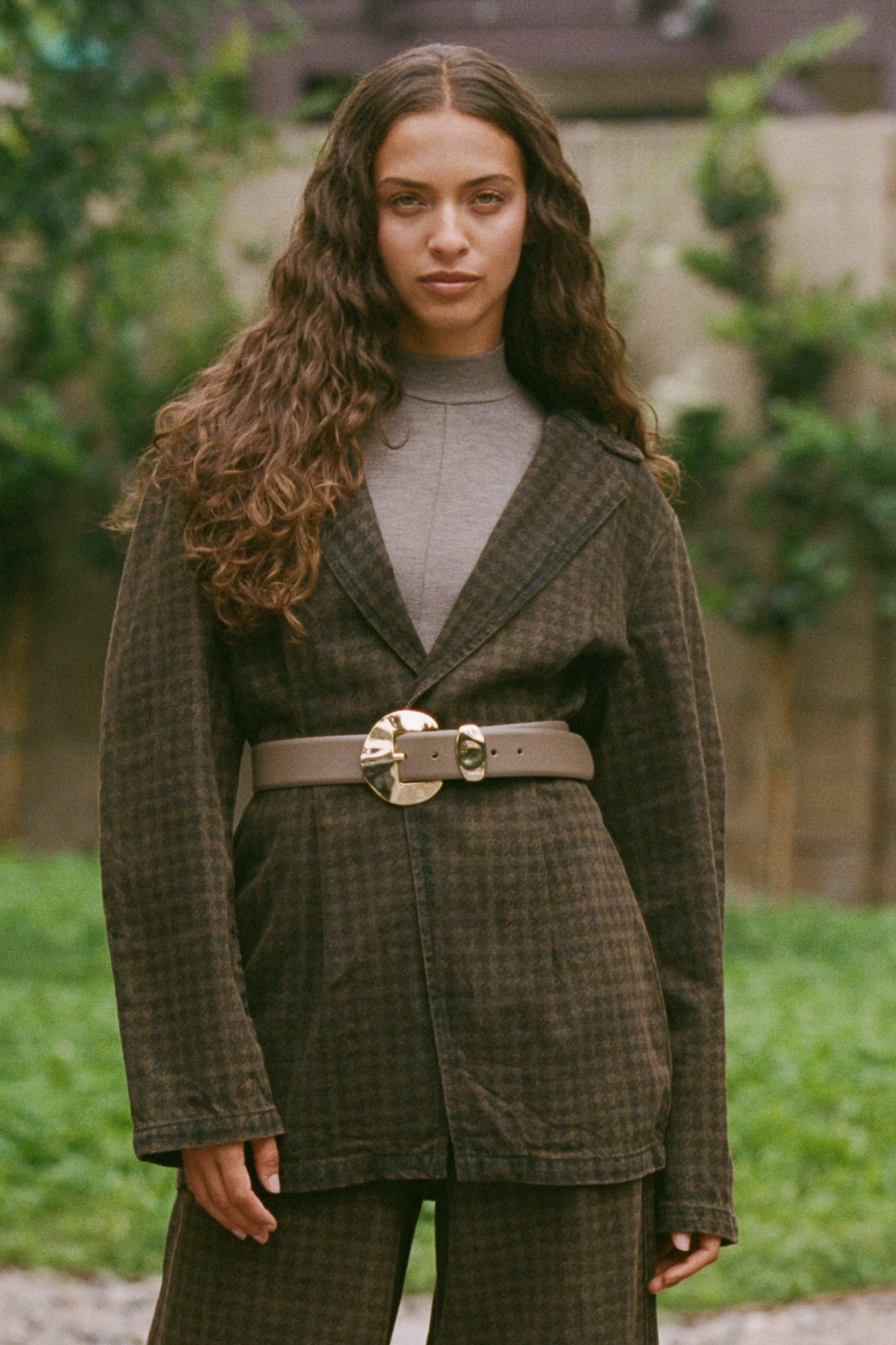 Bette Tailored Denim Jacket in Houndstooth Cacao