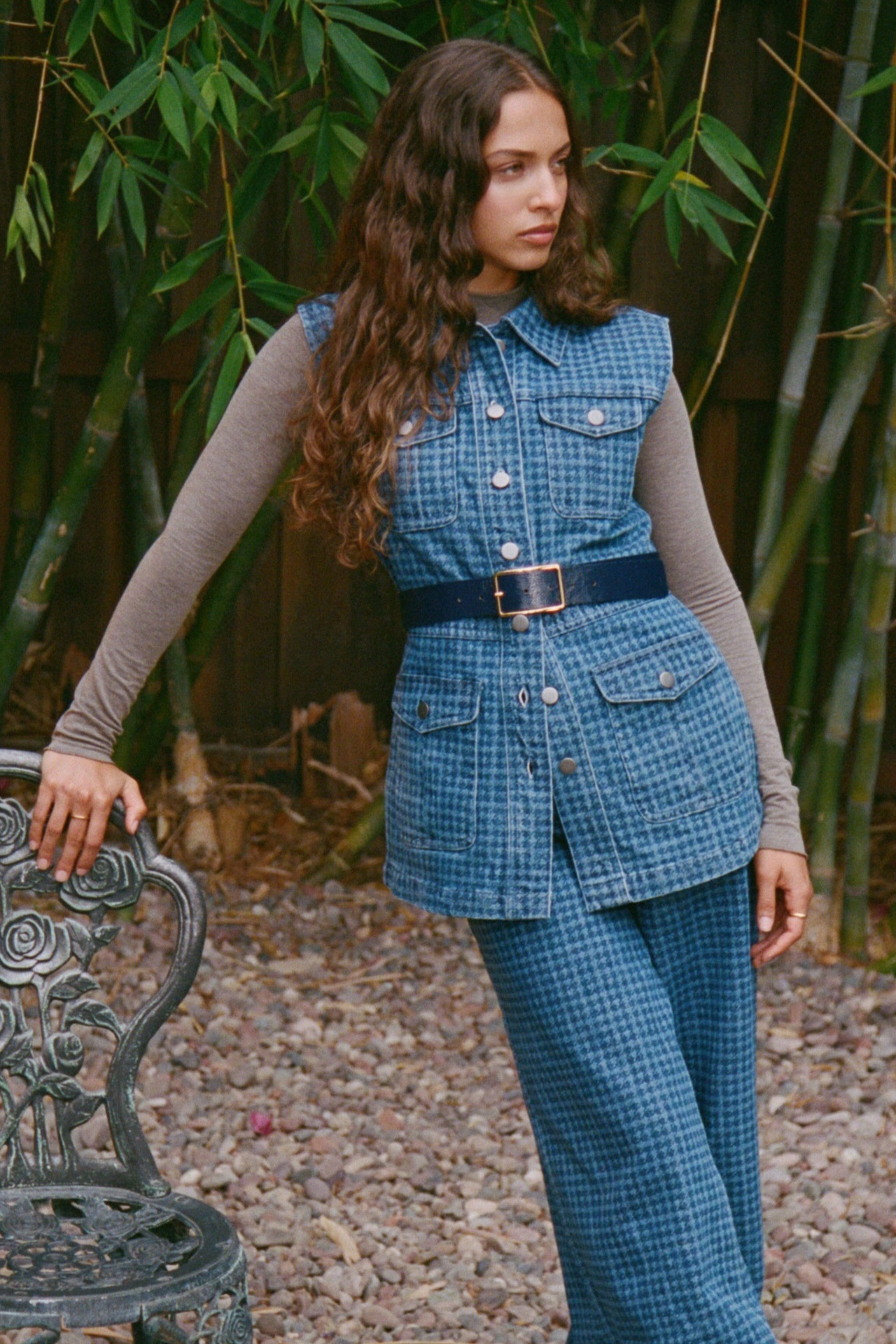 Ani Denim Vest in Houndstooth Idaho