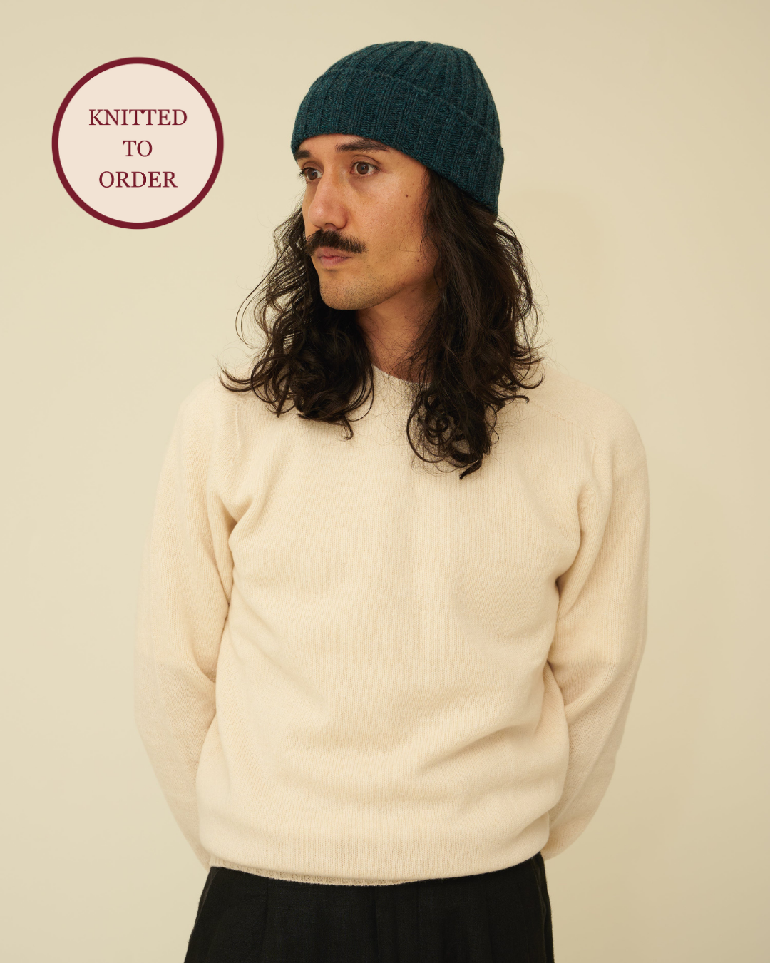 Merino Lambswool Beanie - Petrol Green (Knitted-to-Order)