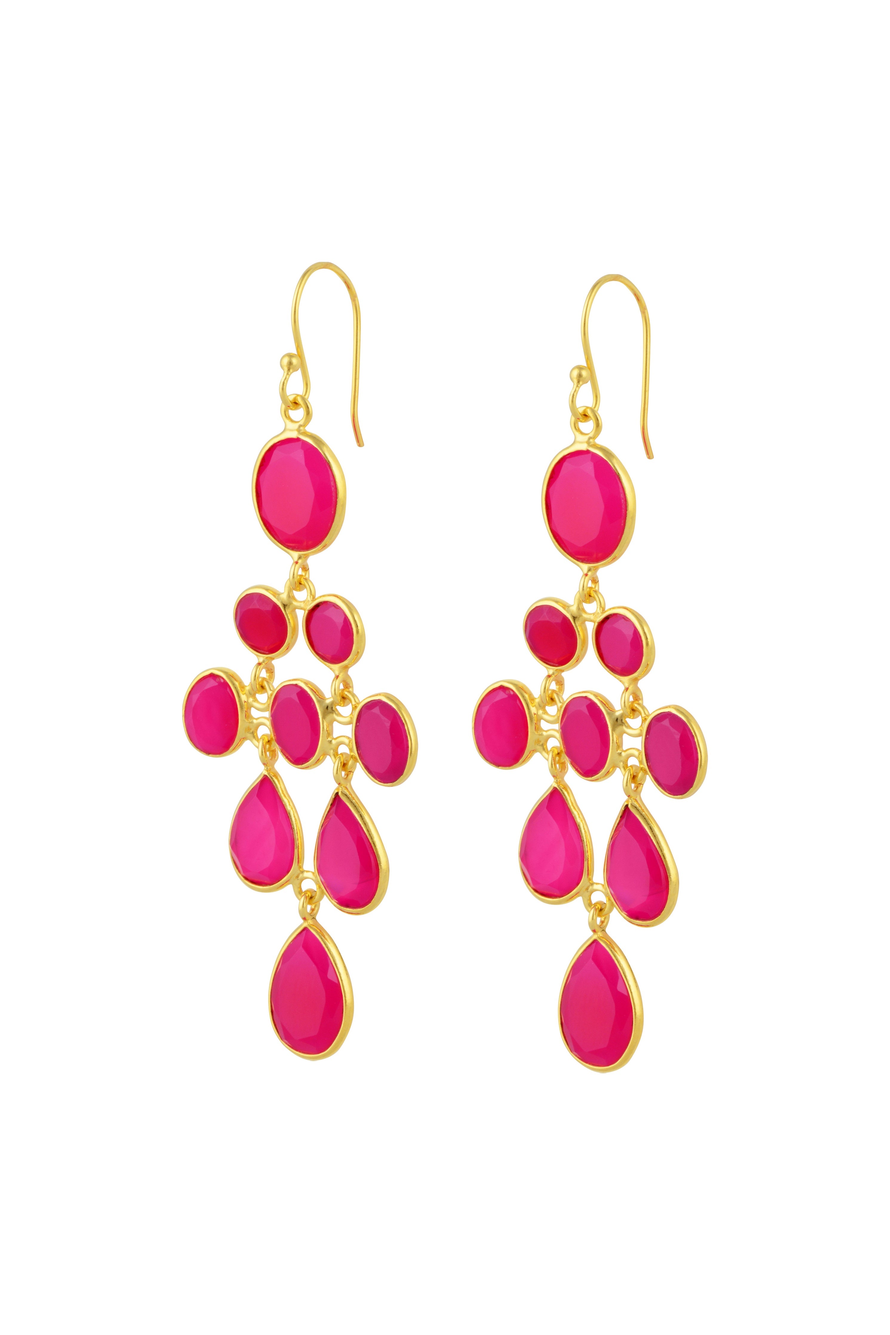 Waterfall Earrings in Gold with Pink Chalcedony
