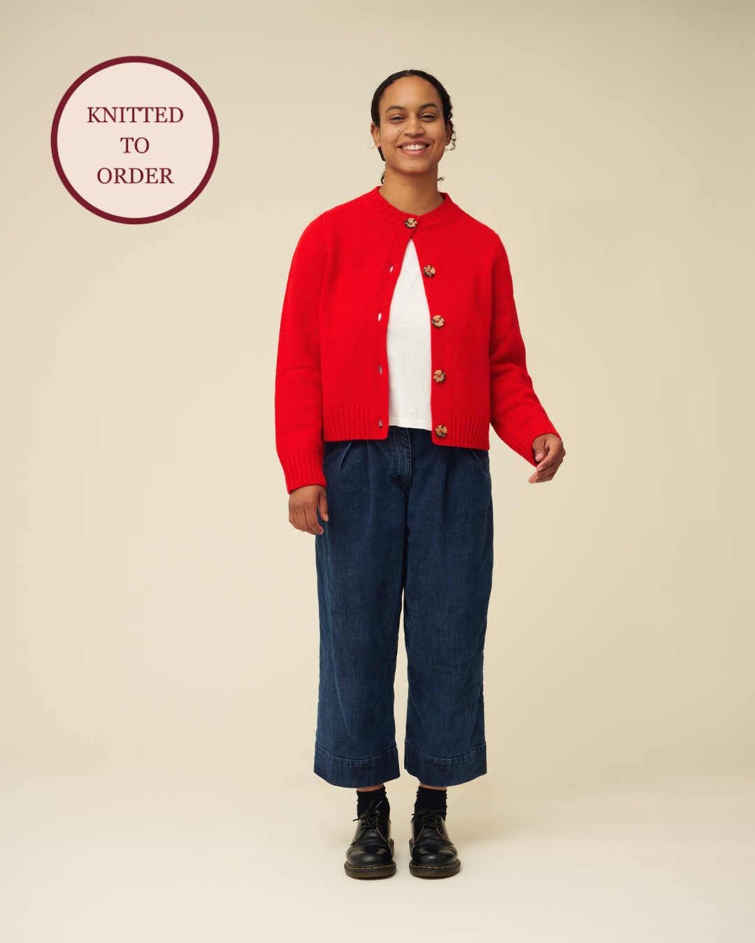 Merino Lambswool Cardigan - Poppy Red (Knitted-to-Order)