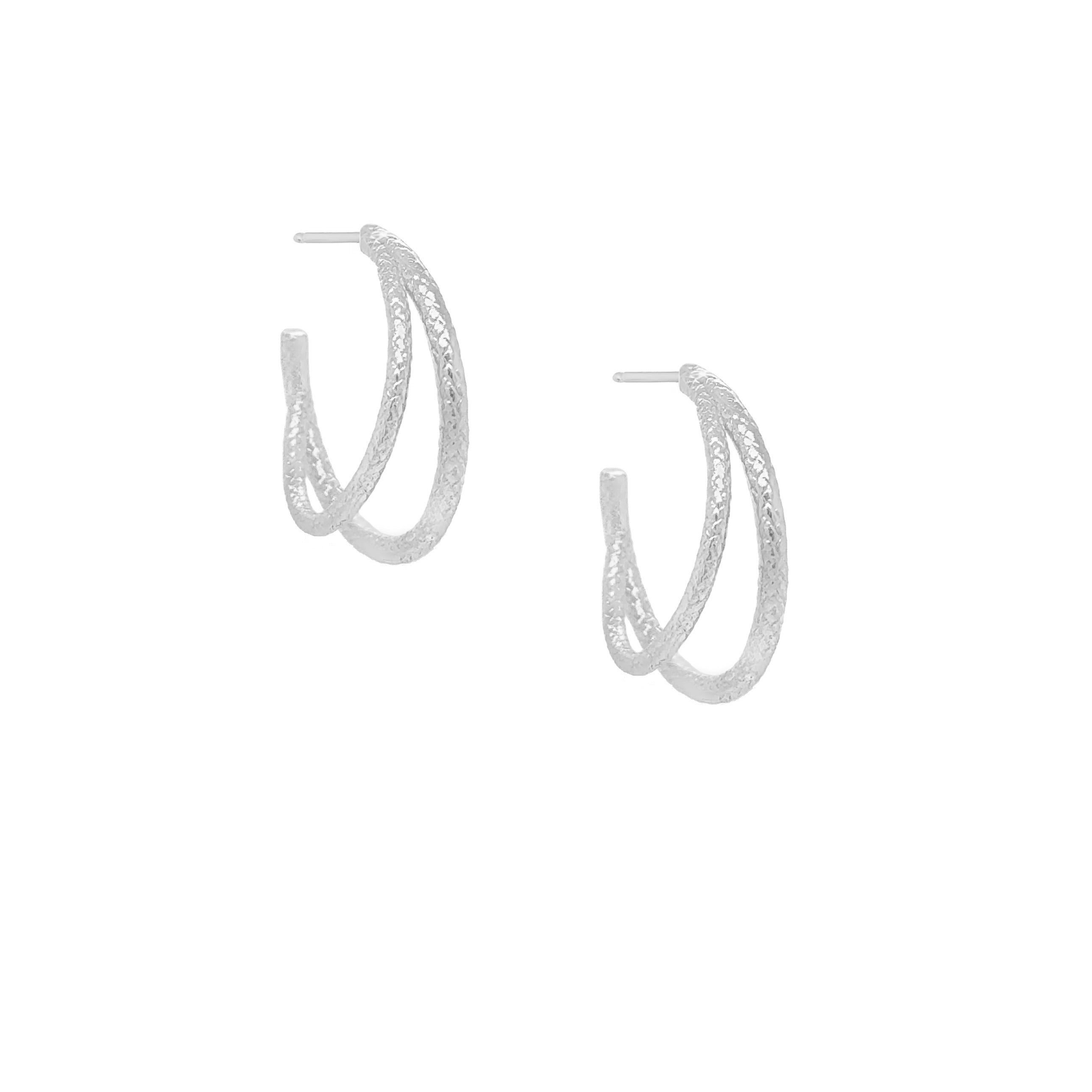Silver Double Sun Ray Hoop Earrings