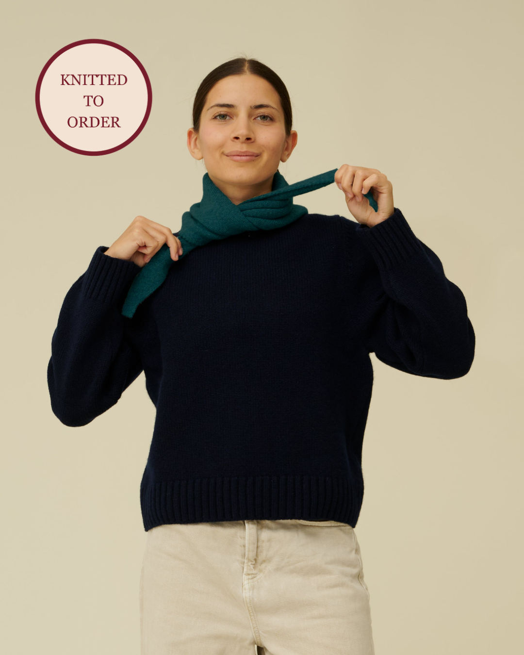 Merino Lambswool Neckerchief - Petrol Green (Knitted-to-Order)