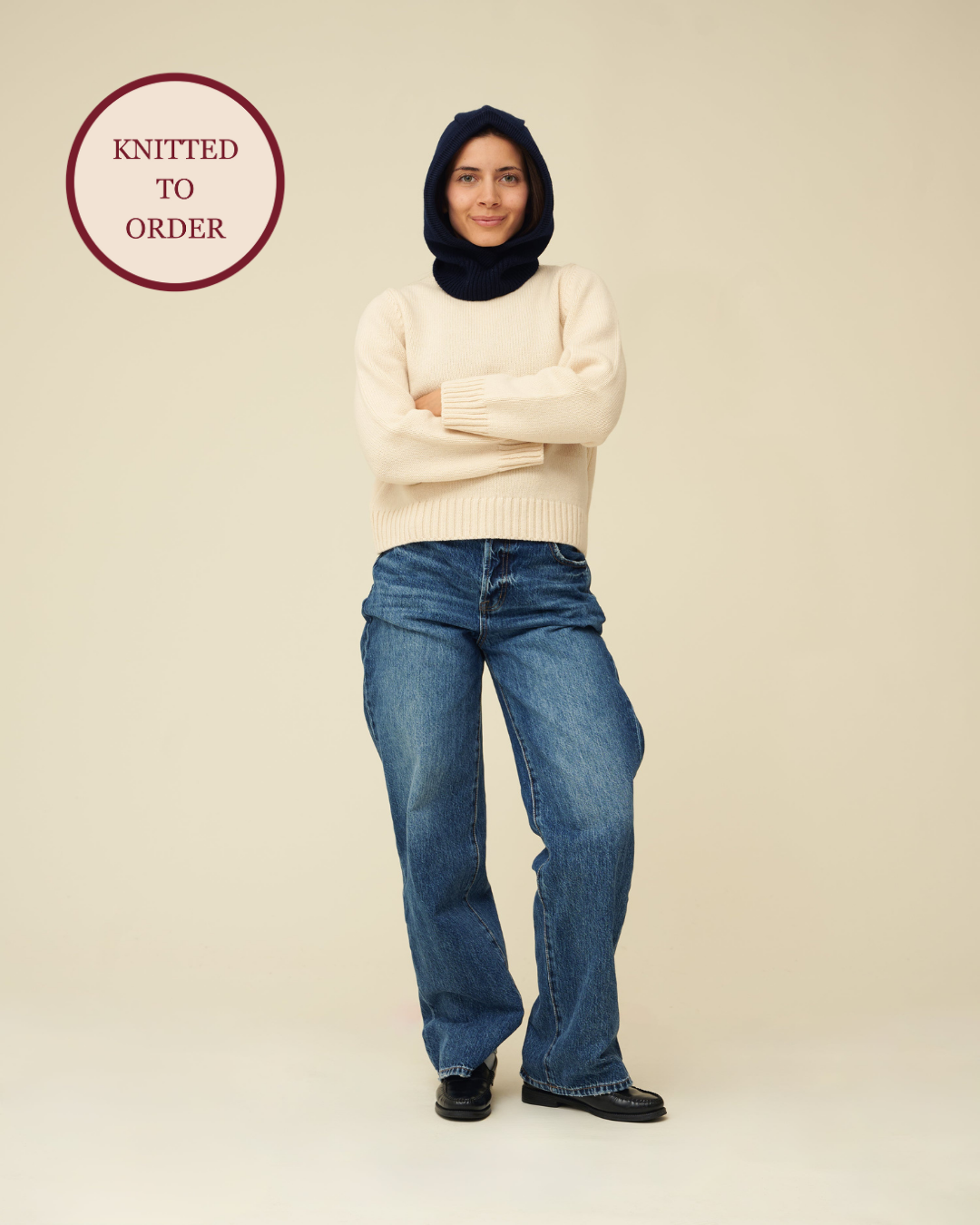 Merino Lambswool Hood - Navy Blue (Knitted-to-Order)