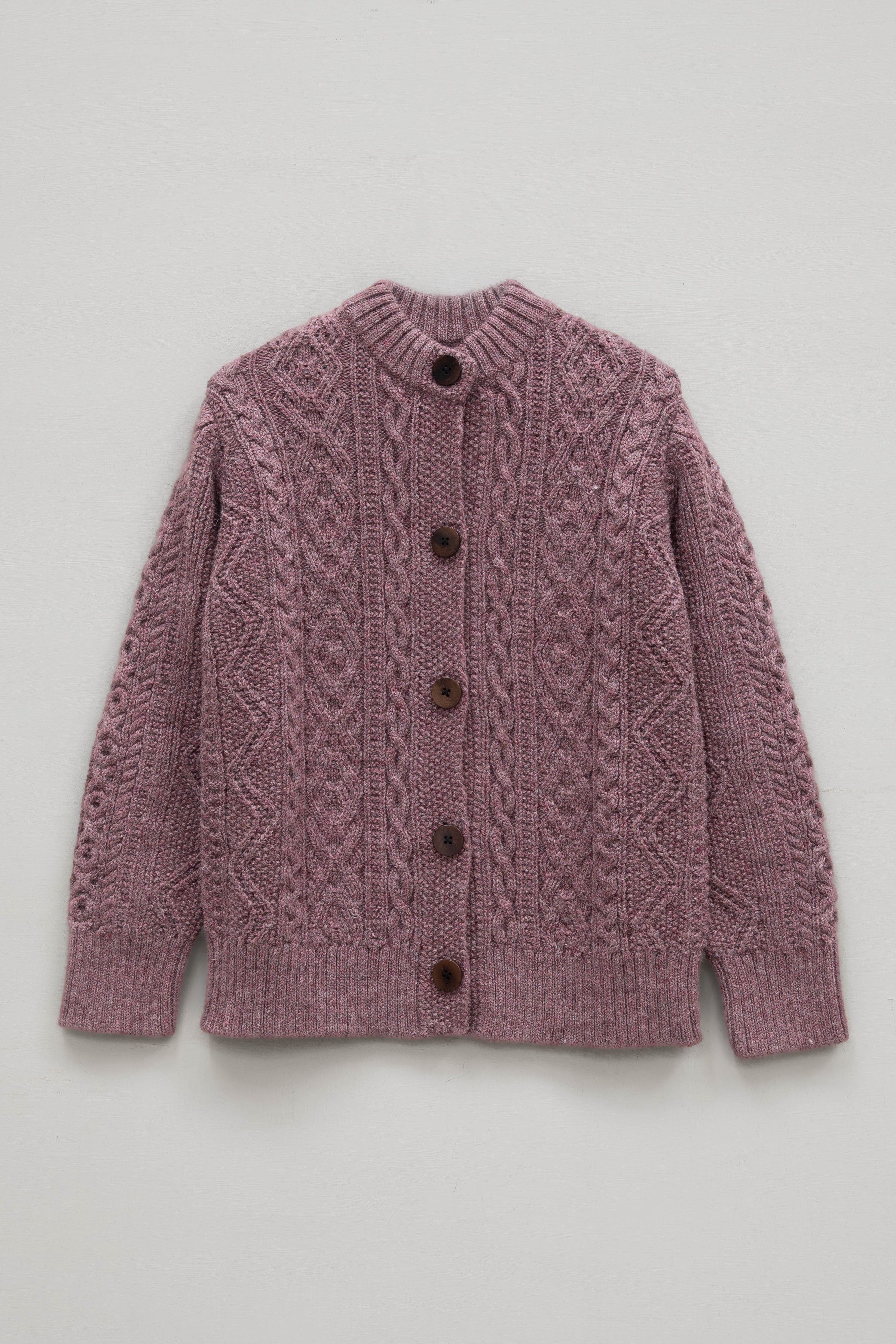 The Freyja British Wool Cable Cardigan in Calluna
