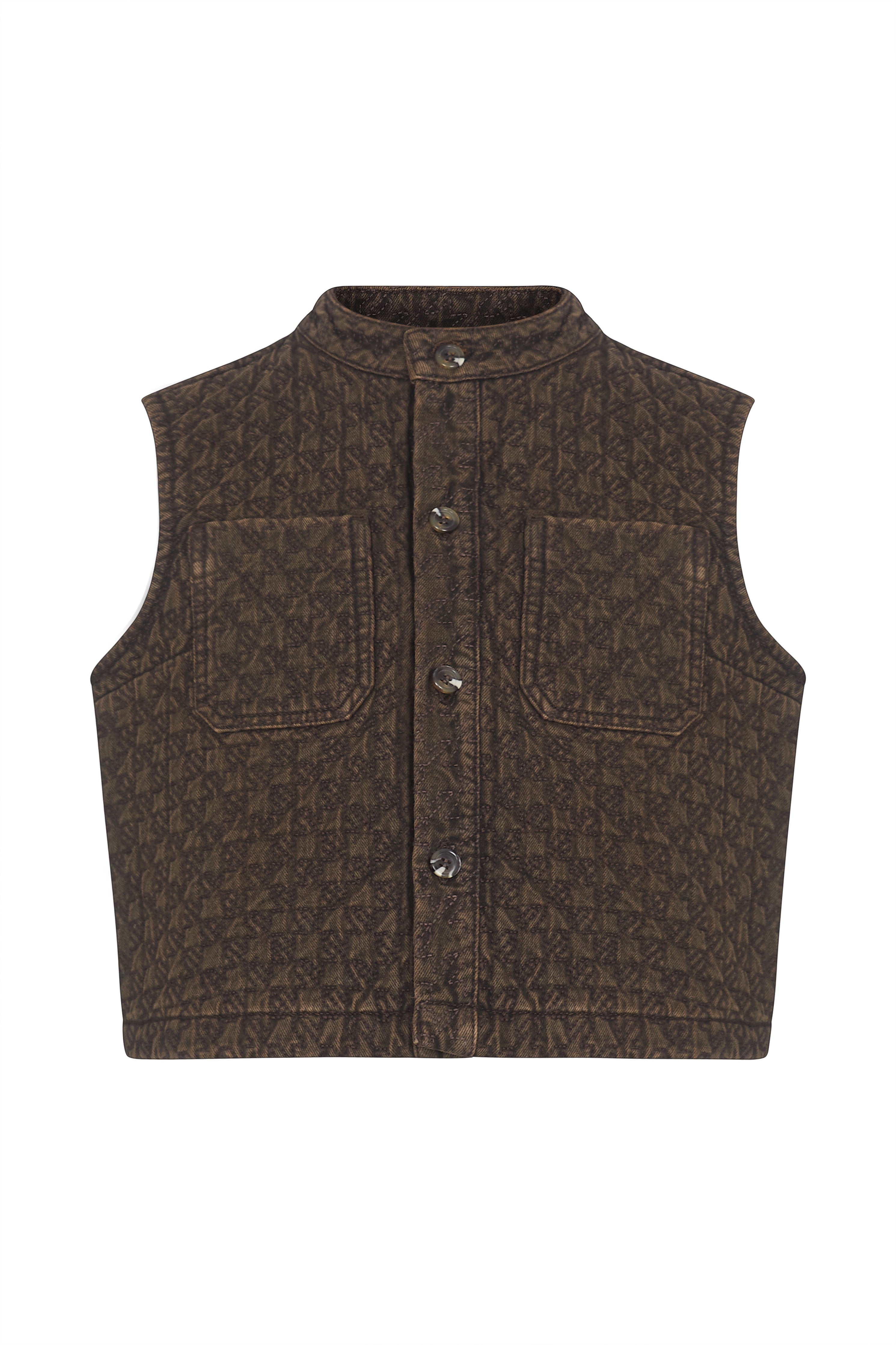 Pablo Quilted Denim Vest in Houndstooth Cacao