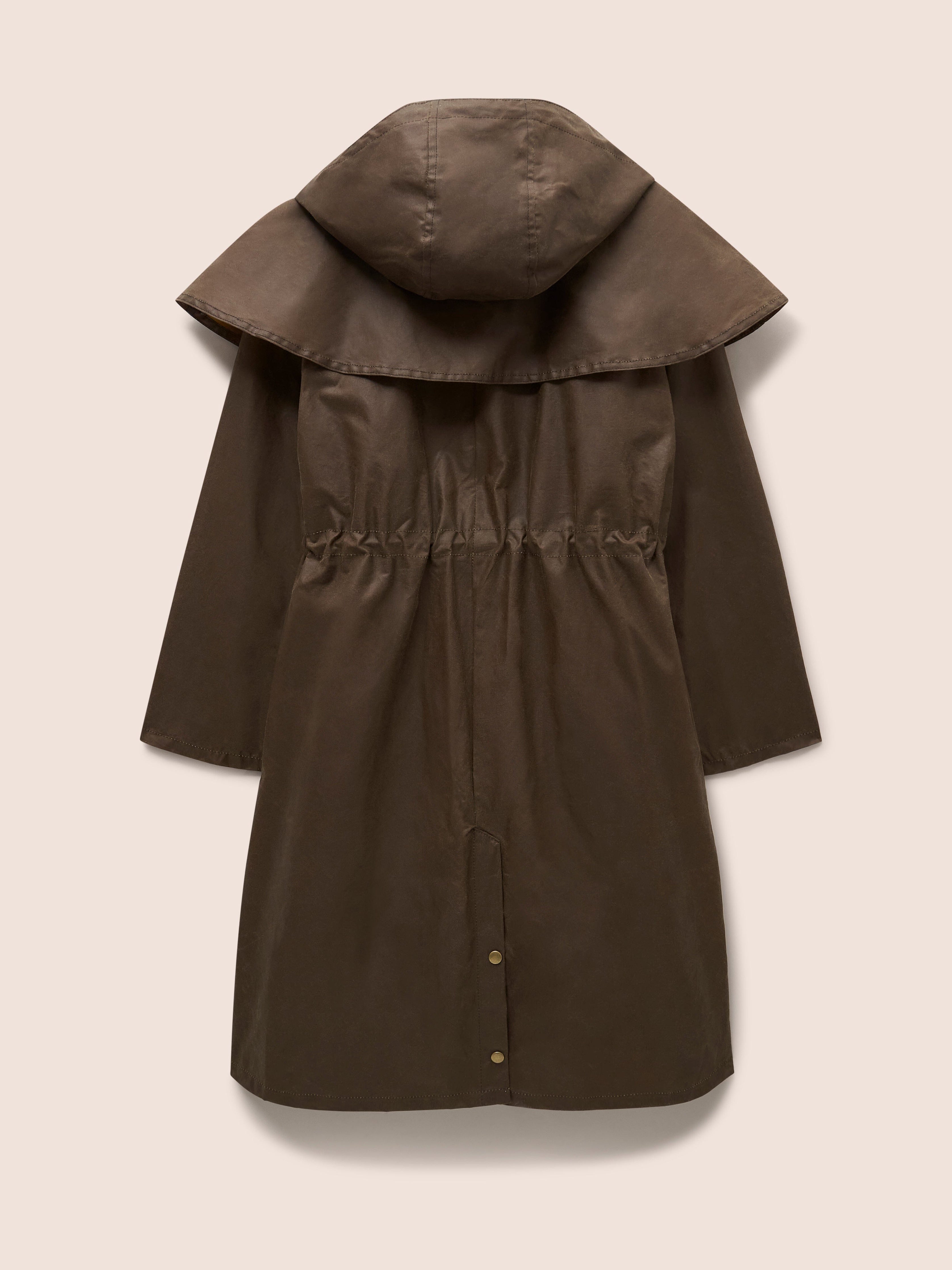 Bala Made in England Waxed Cotton Long Trench Coat in Dark Tan