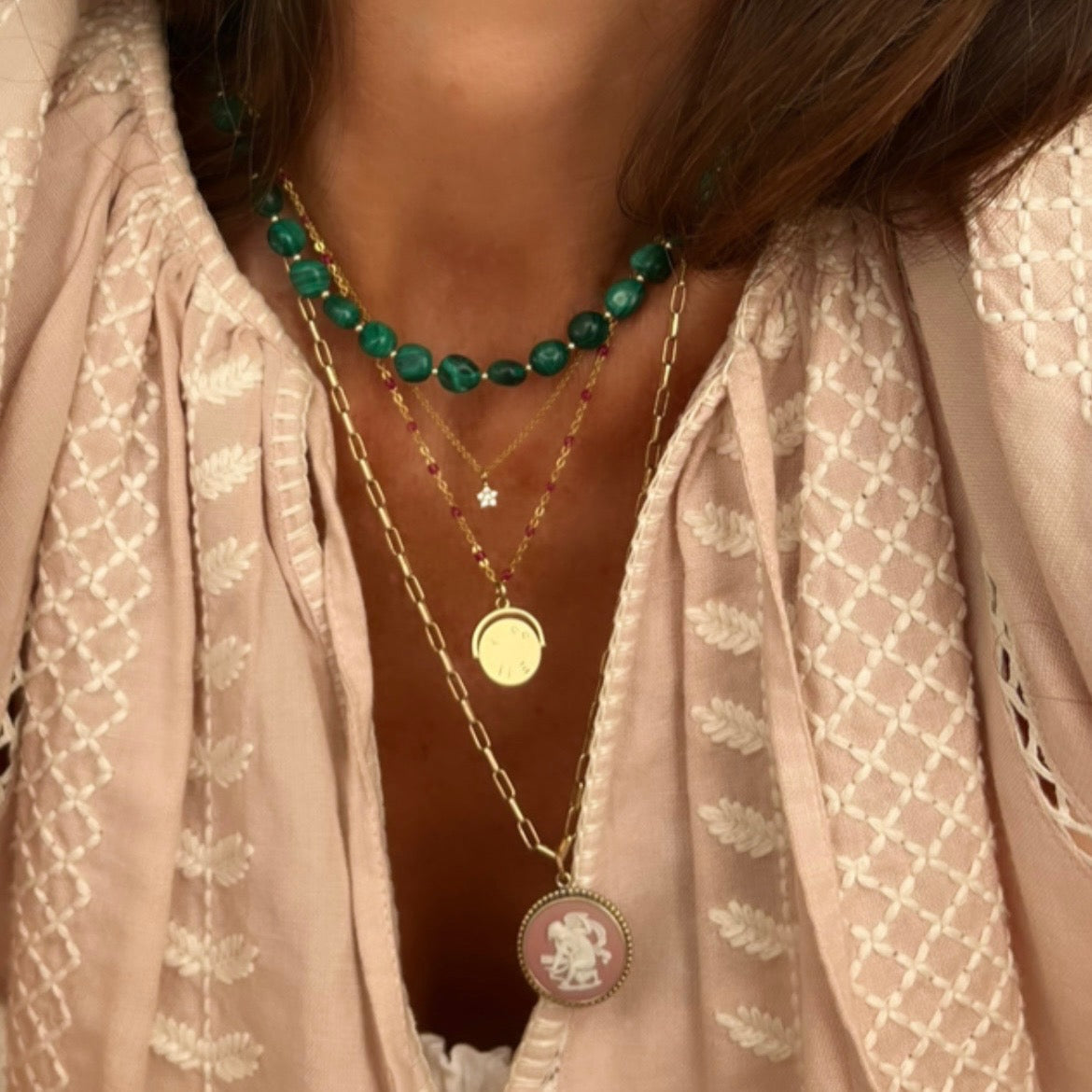 Malachite Pebble Bead Necklace