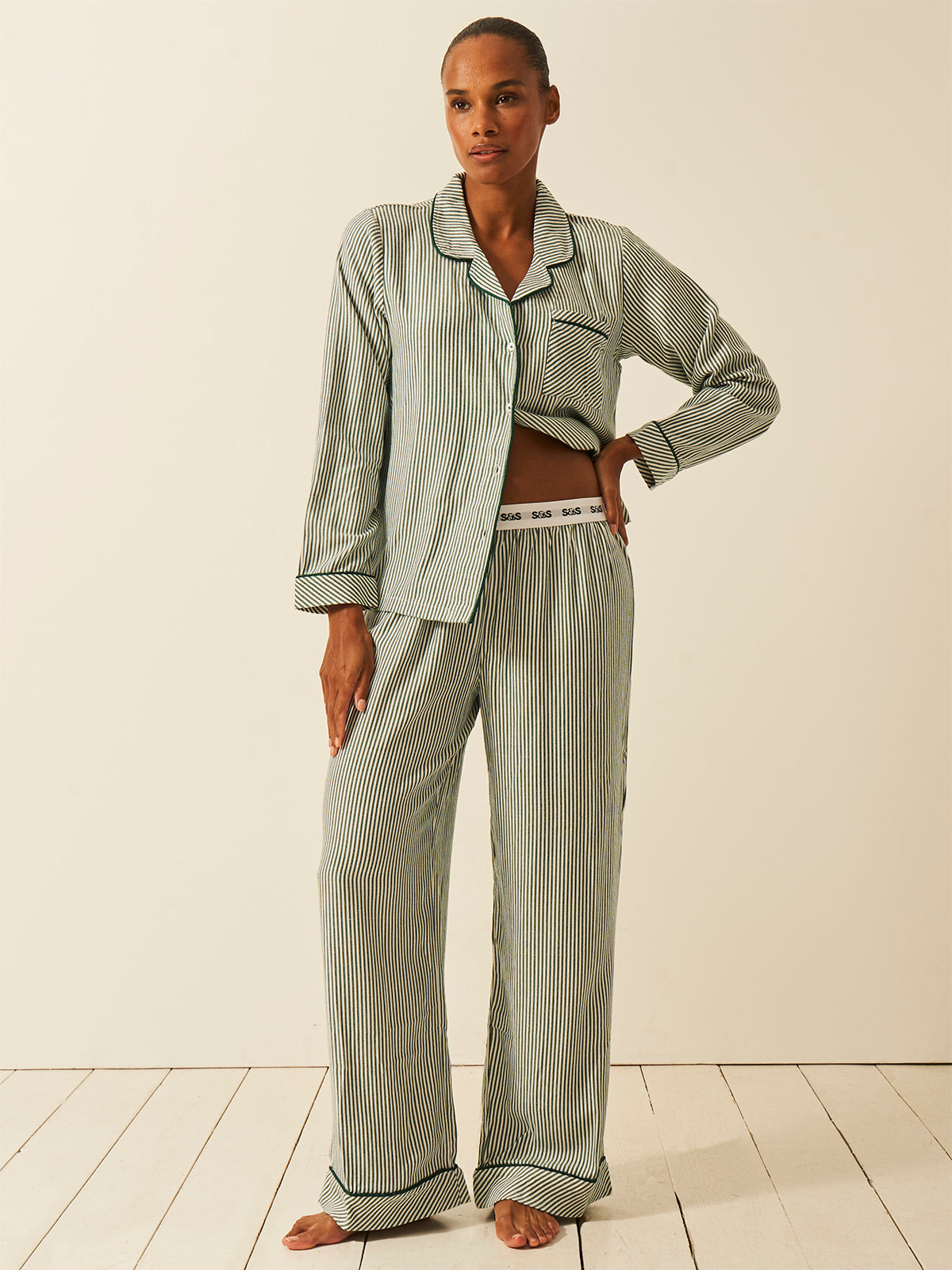 Soft Brushed Woven Pyjama Bottoms - Alpine Stripe