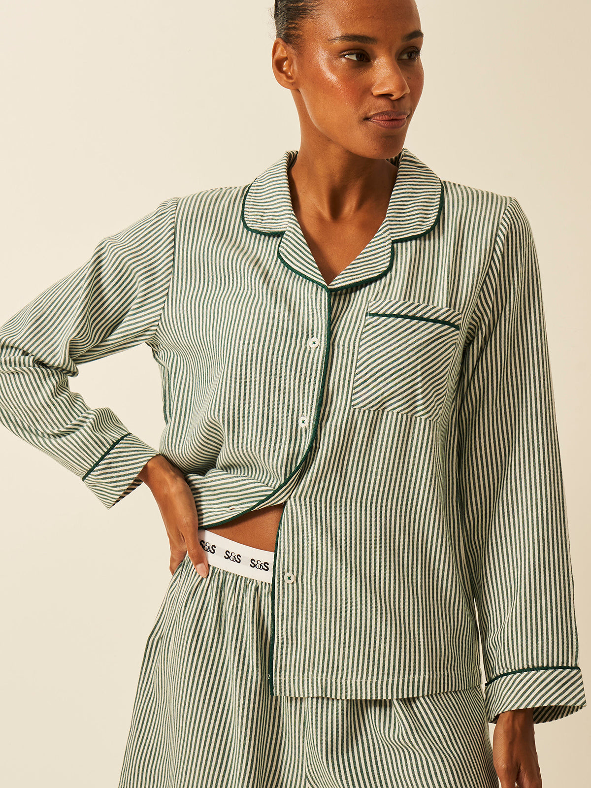 Soft Brushed Woven Pyjama Top - Alpine Stripe