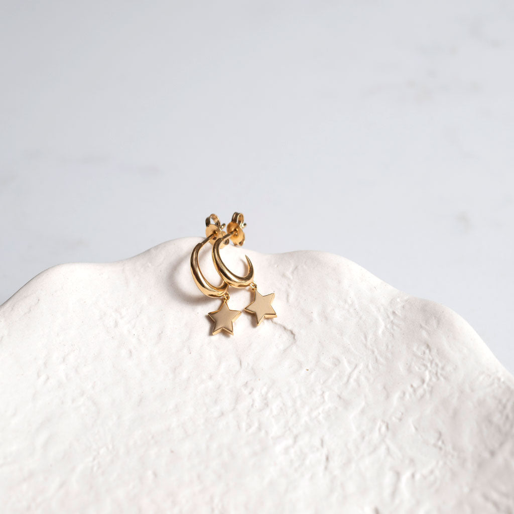 Alta Gold Vermeil Moon Hoop Earrings With Star Drops