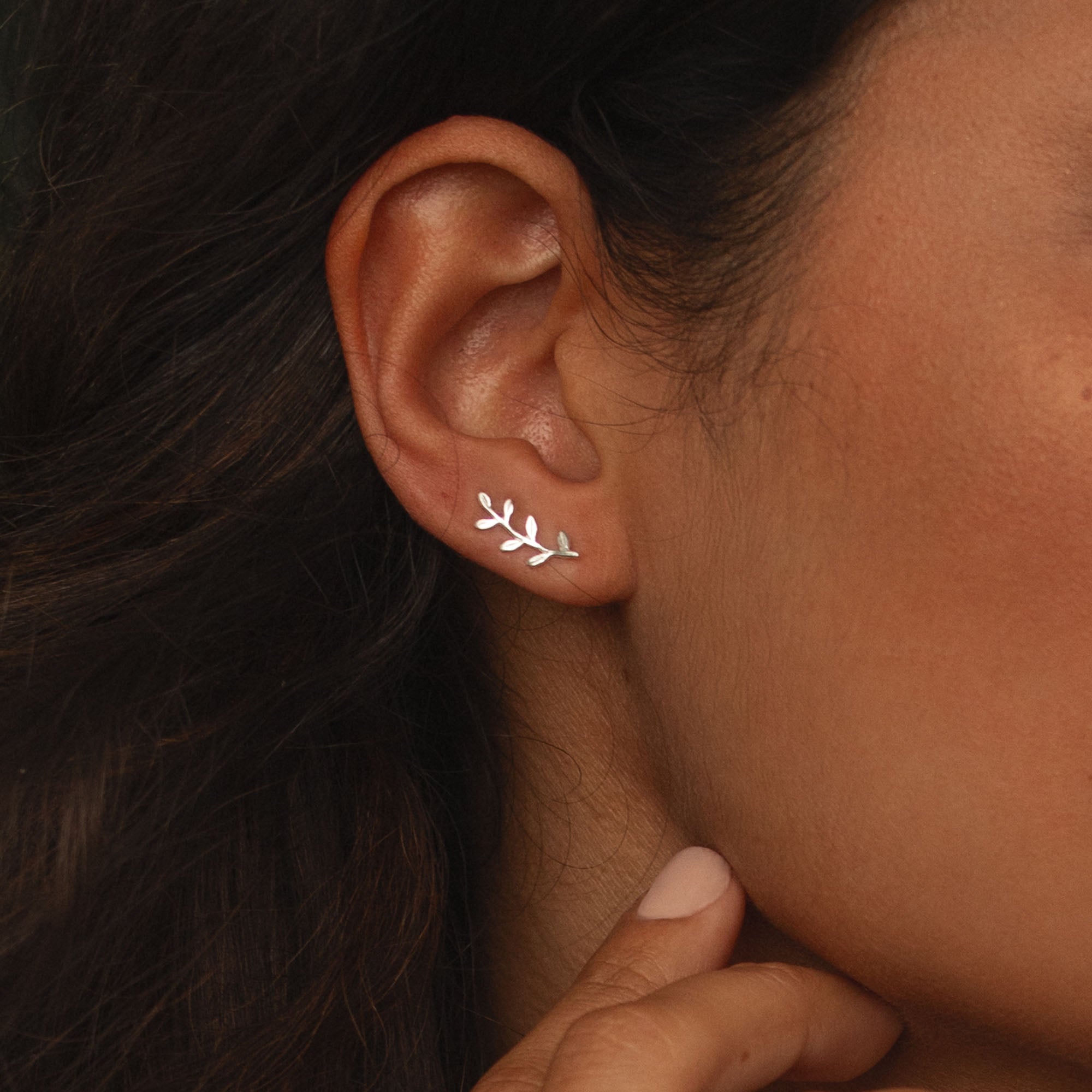 Gold Ash Leaf Ear Climber Earrings