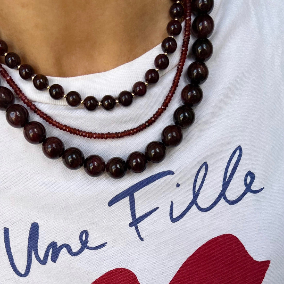 Mega chunky garnet bubblegum necklace