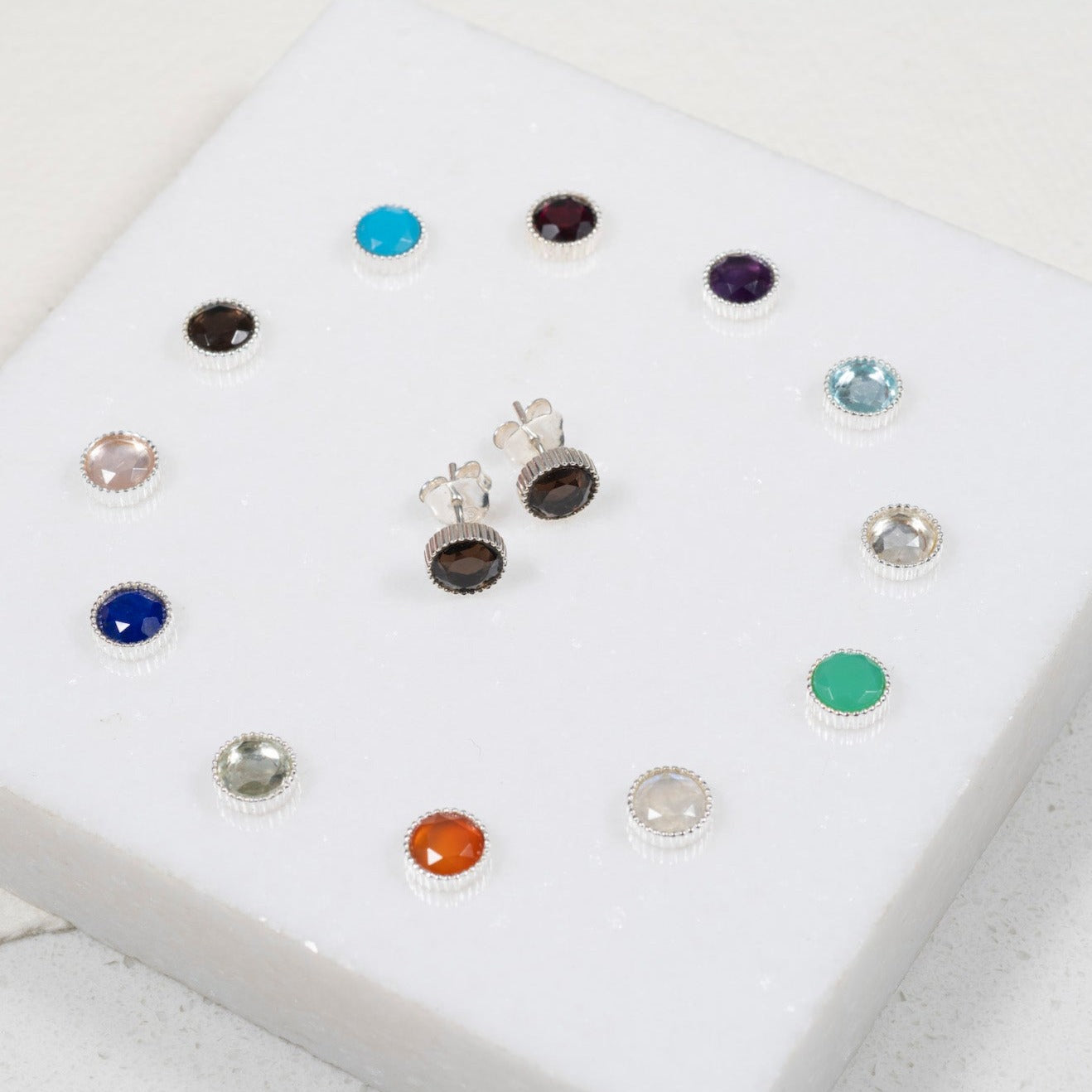 Barcelona Sterling Silver Birthstone Stud Earrings