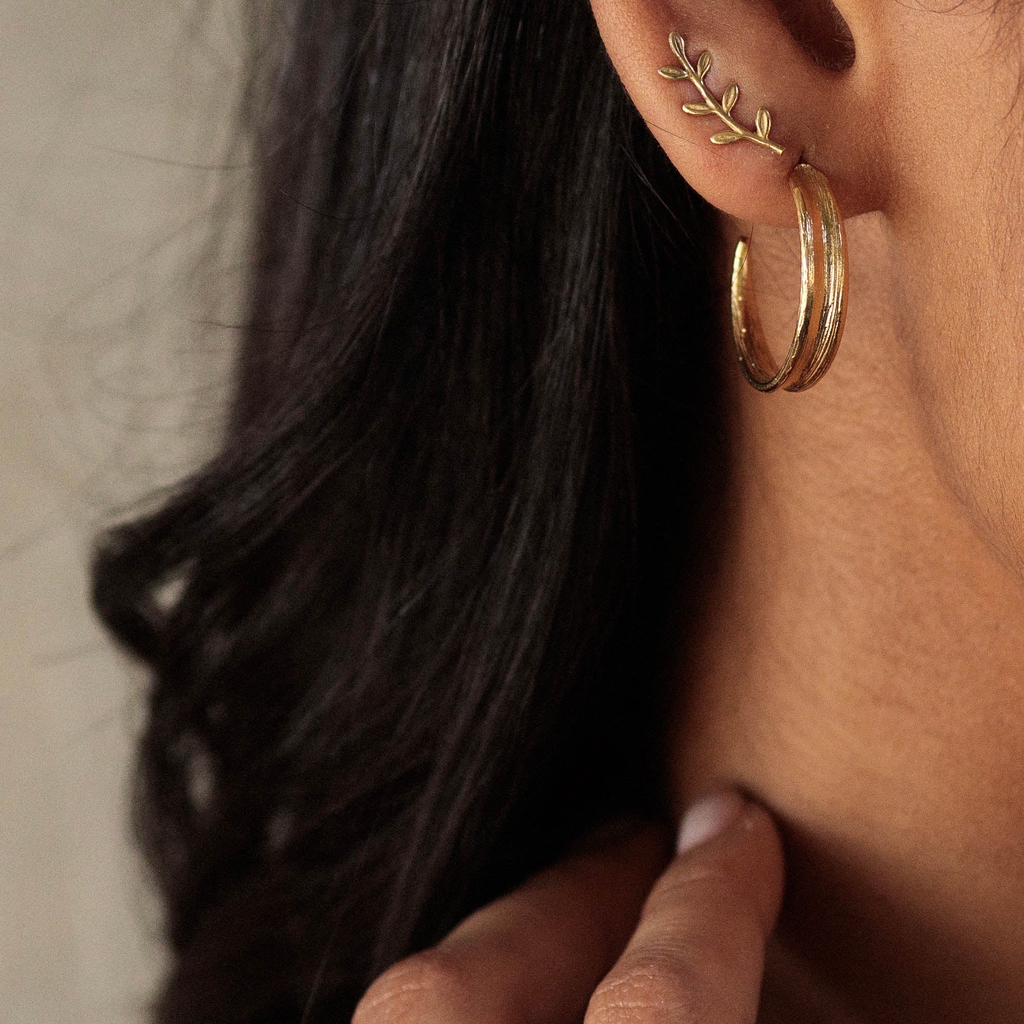 Gold Ash Leaf Ear Climber Earrings