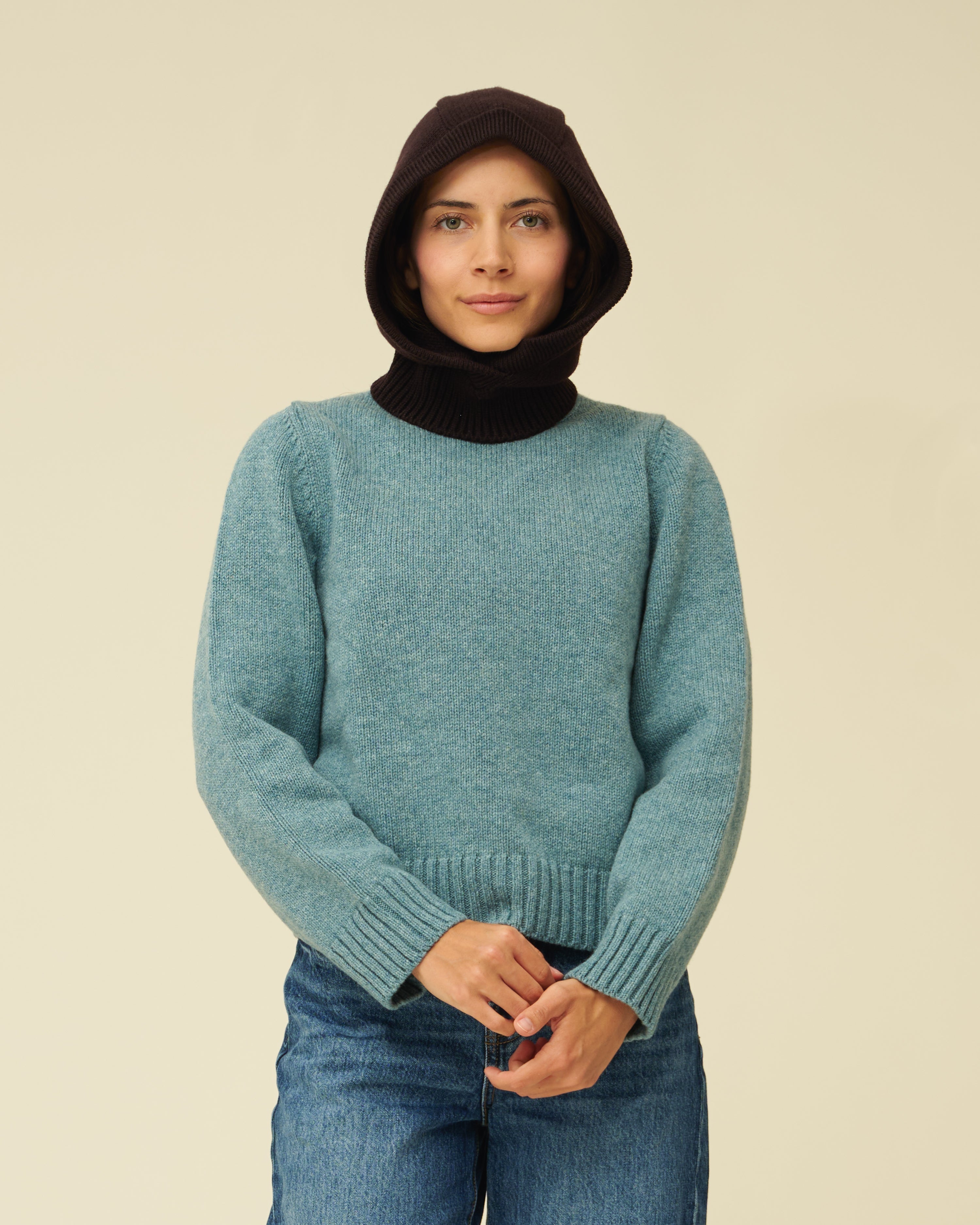 Merino Lambswool Hood - Dark Brown (Knitted-to-Order)