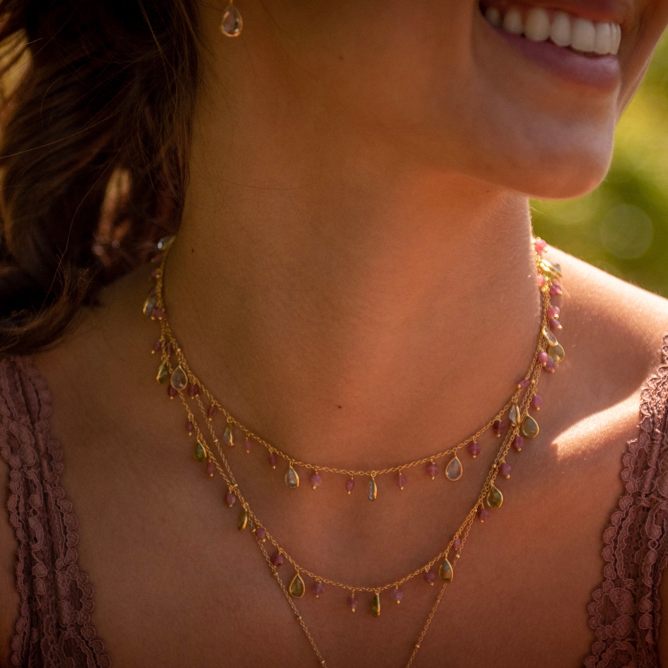 Kiki Necklace in Peridot and Pink Tourmaline