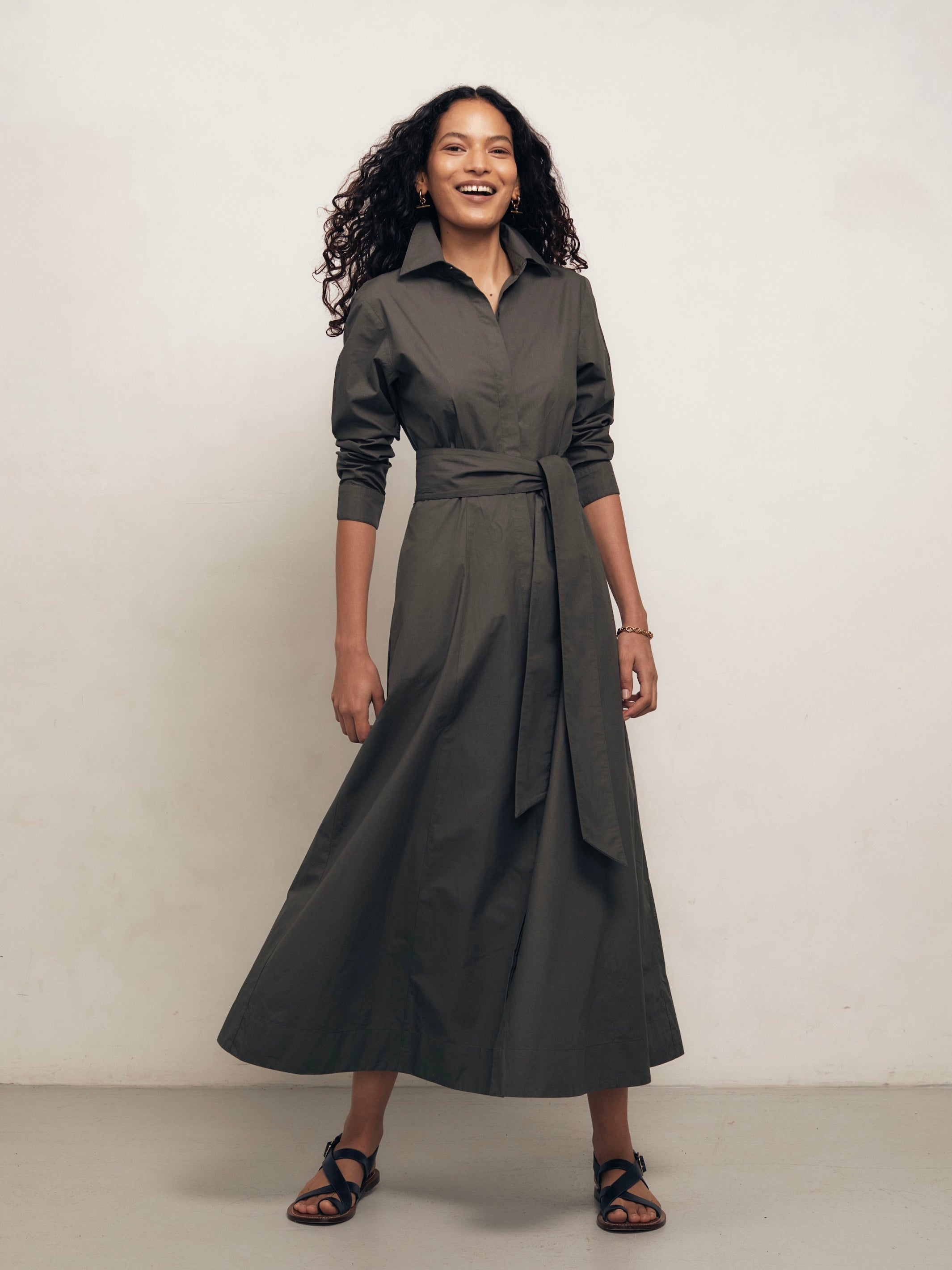 Cervo - Dark Khaki Cotton Poplin Dress