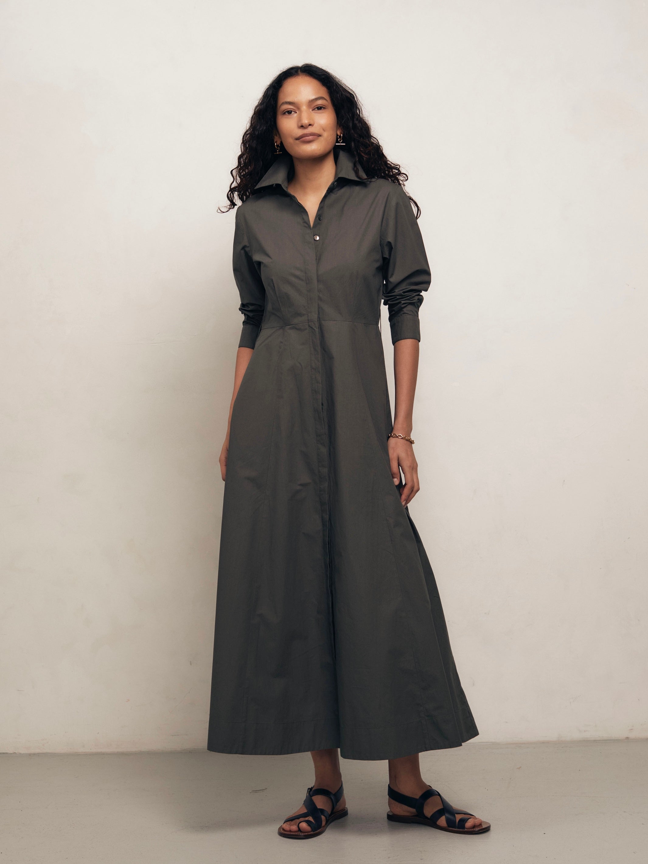 Cervo - Dark Khaki Cotton Poplin Dress