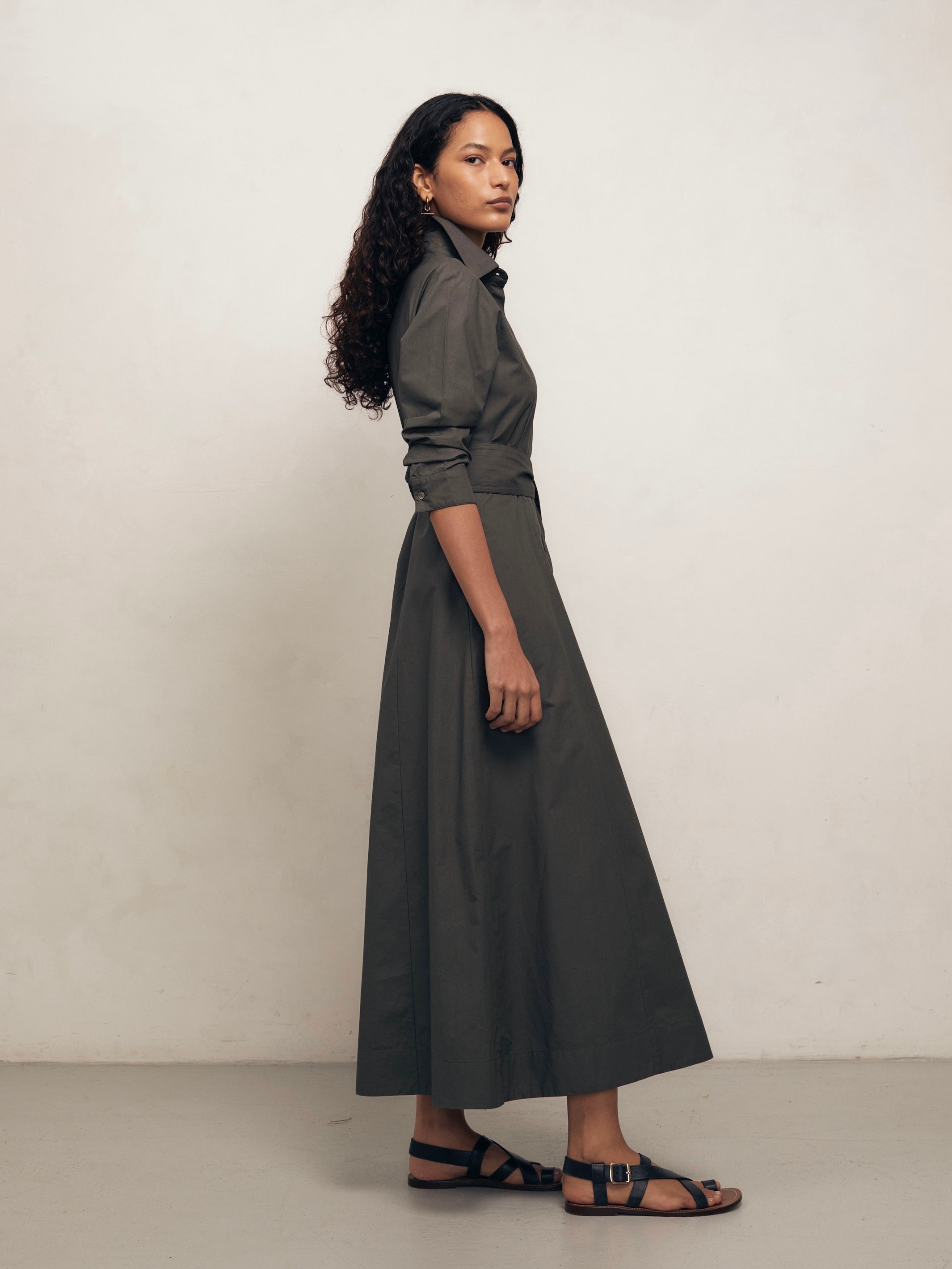 Cervo - Dark Khaki Cotton Poplin Dress