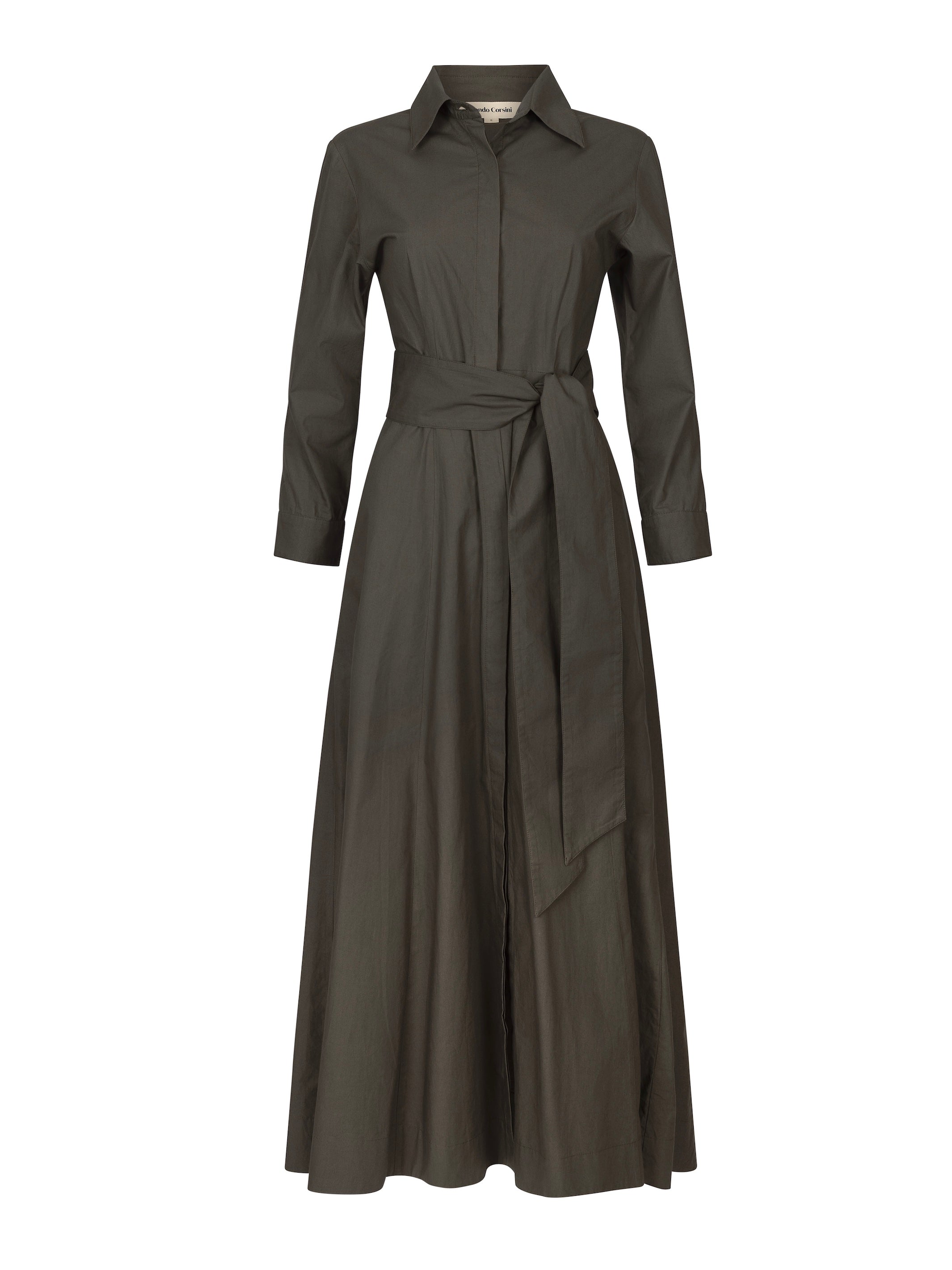 Cervo - Dark Khaki Cotton Poplin Dress