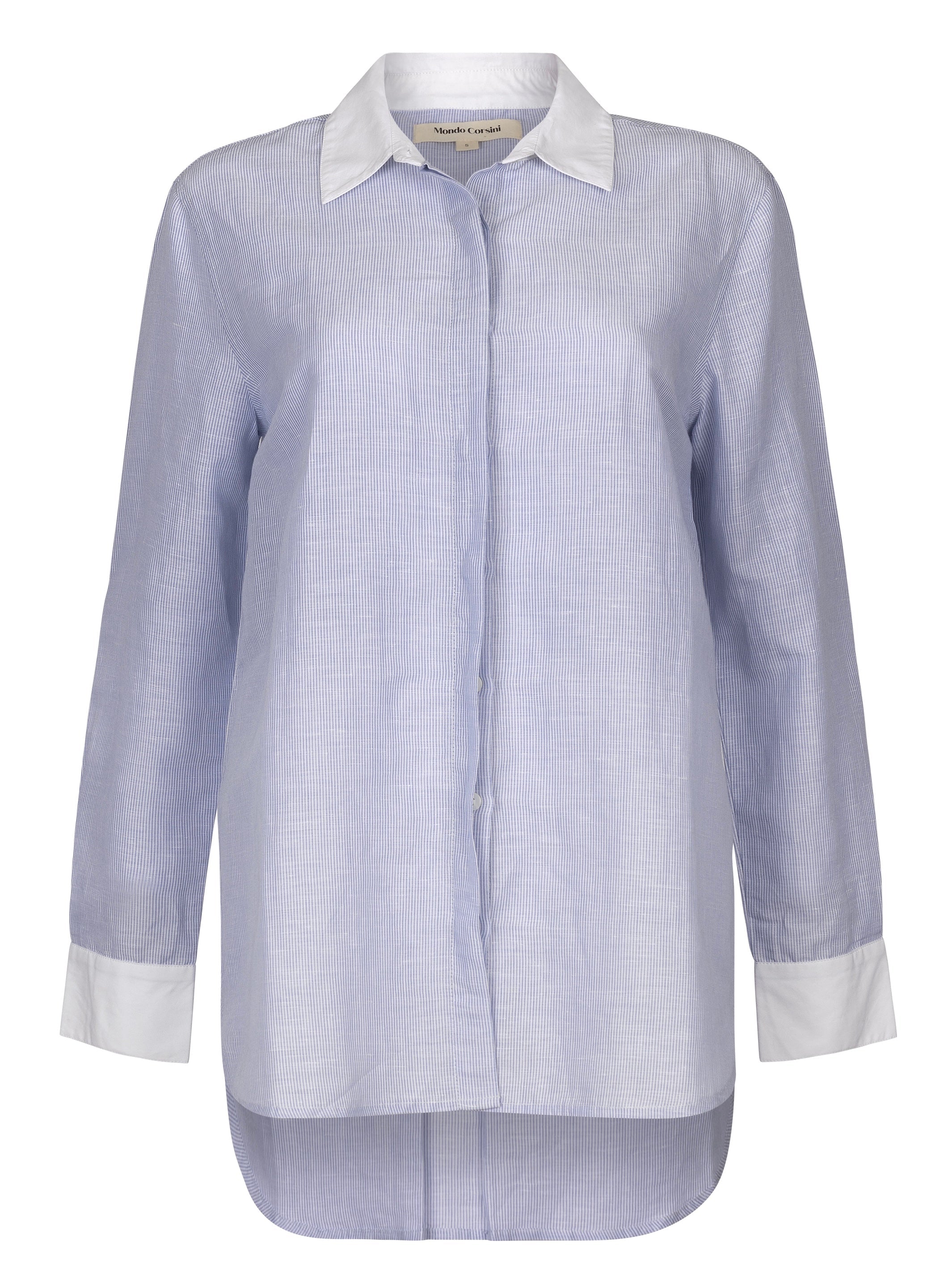 YVES - Blue and White Pinstripe Linen Weave Shirt