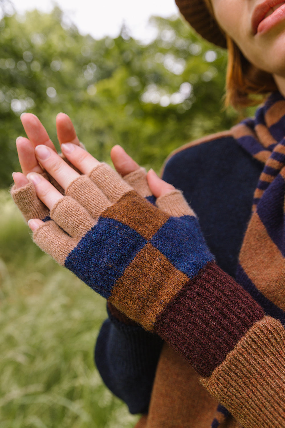 Check Fingerless Glove - Suede