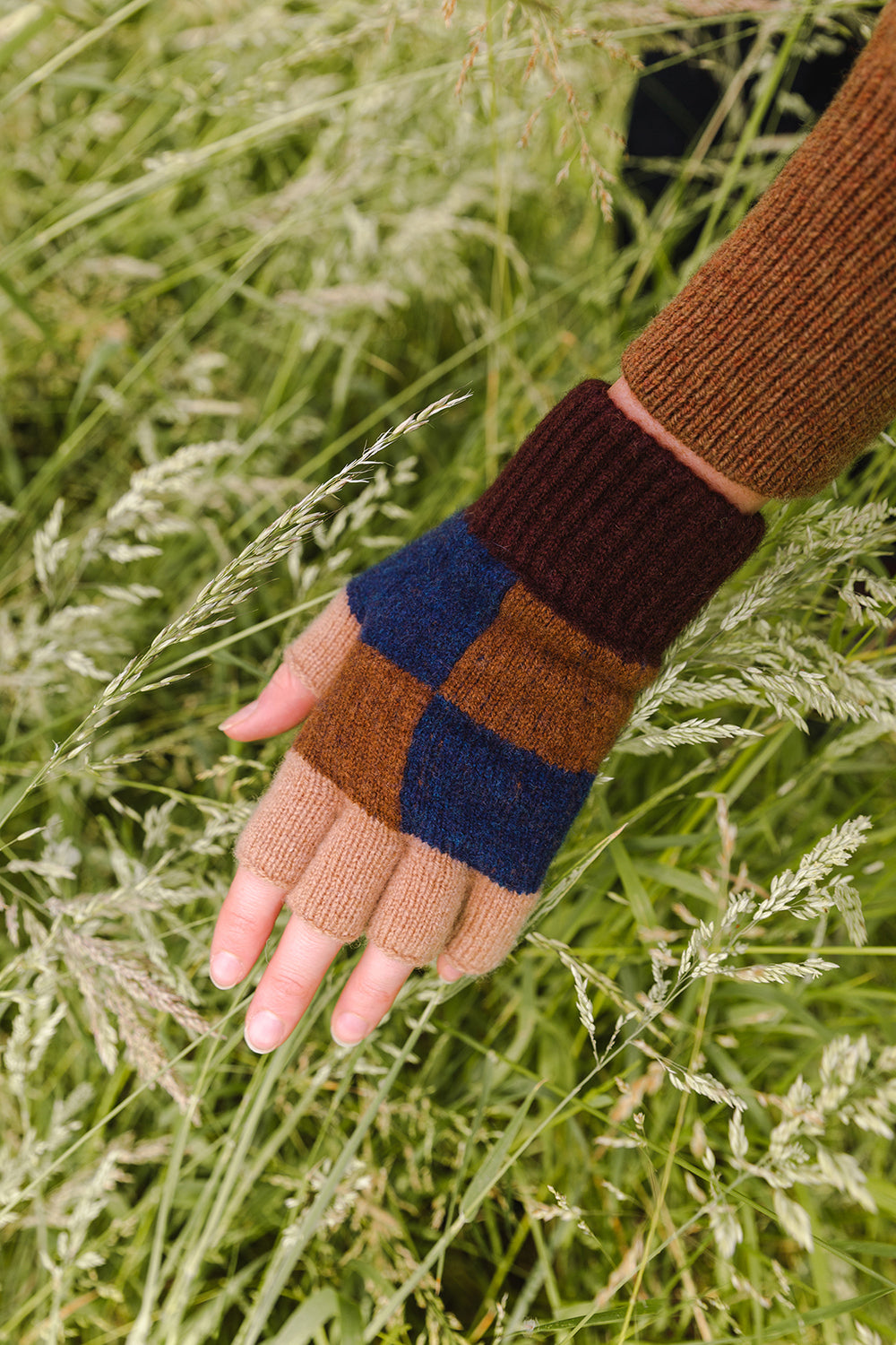 Check Fingerless Glove - Suede