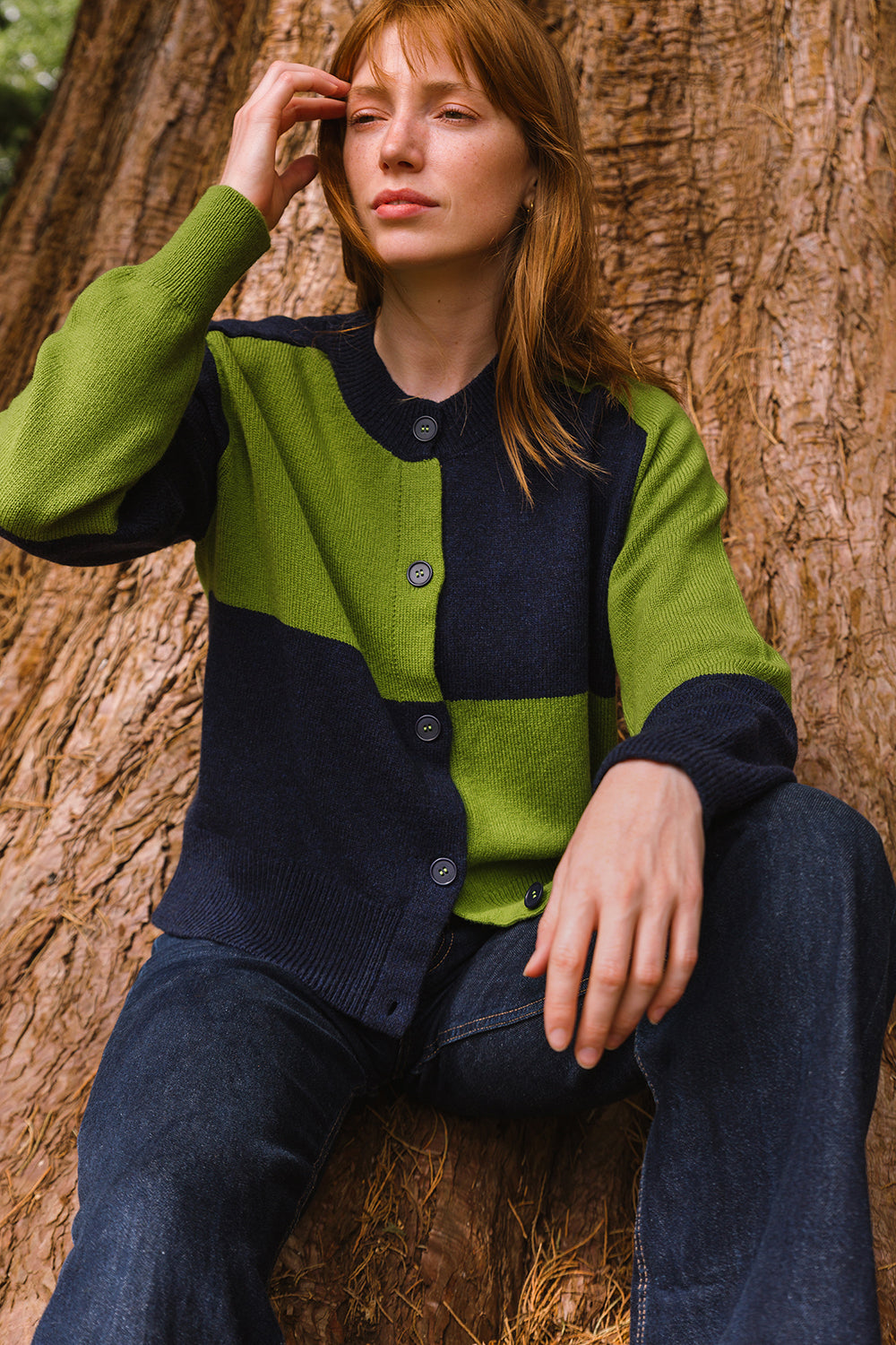 Check Cardigan - Moss