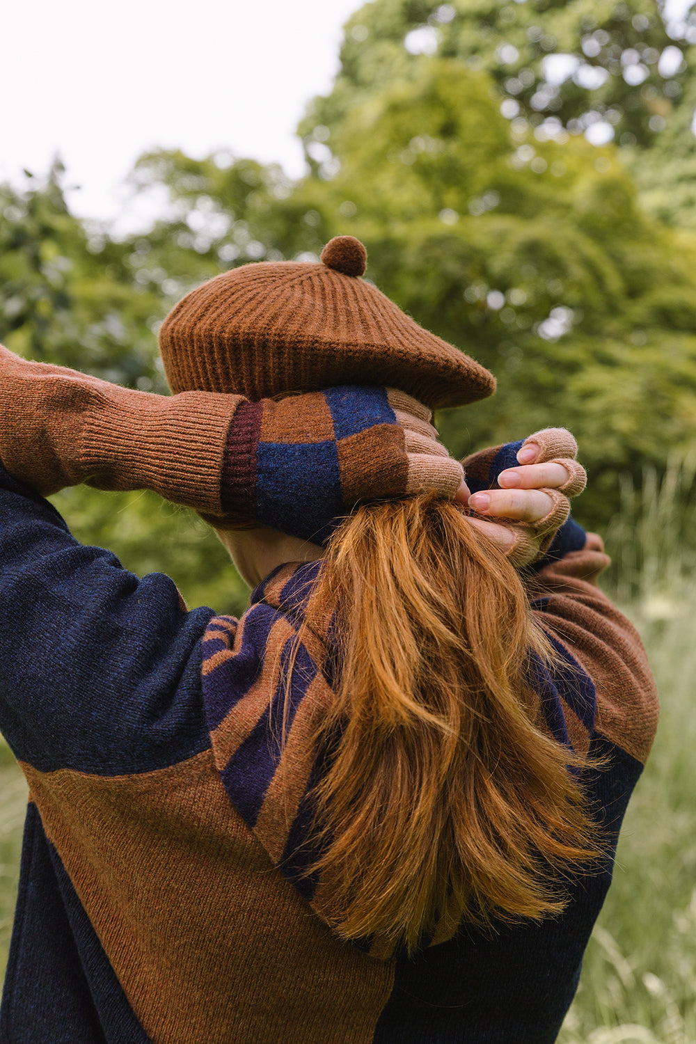 Check Fingerless Glove - Suede