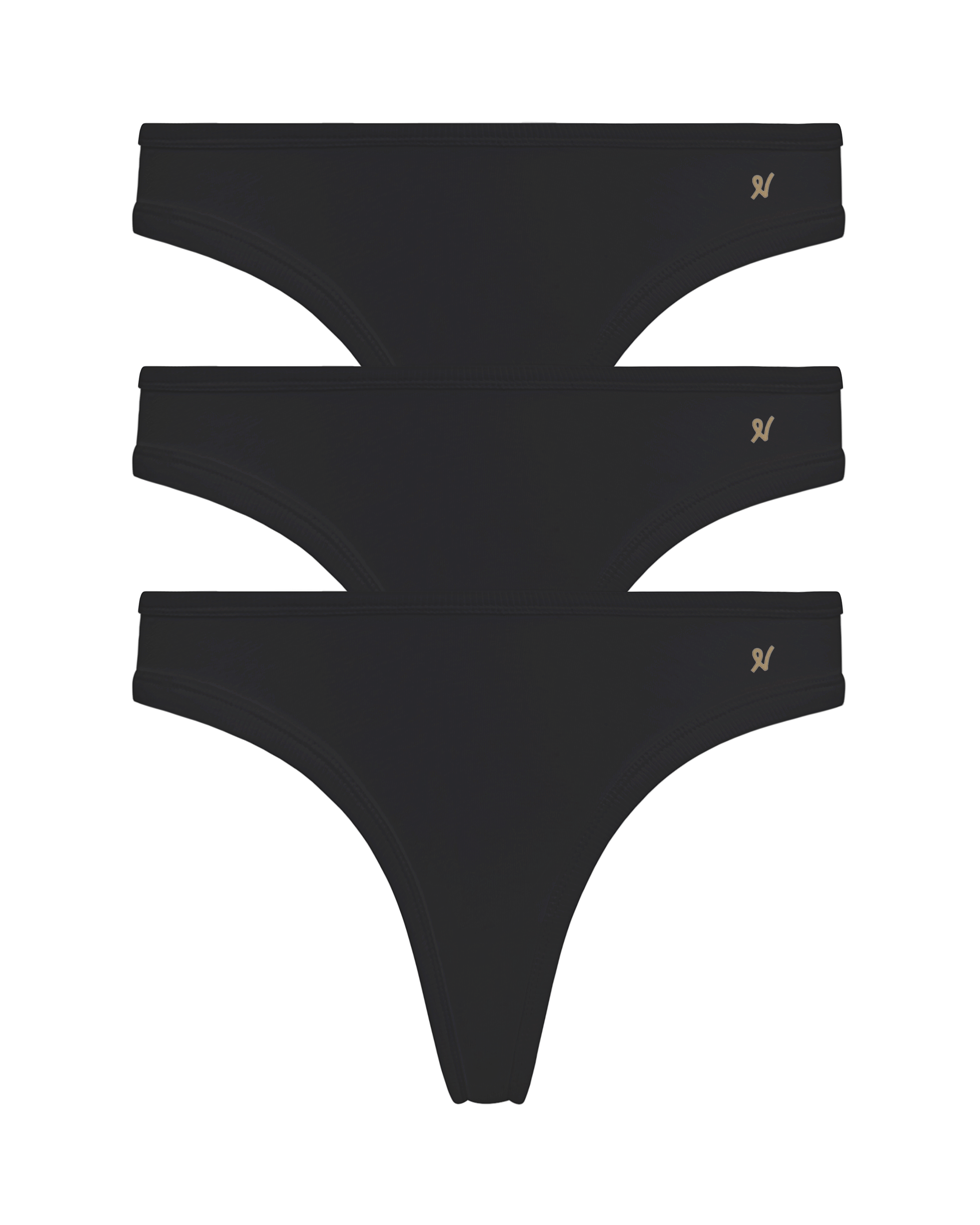 The Organic Cotton Dipped Thong 3 Pack - Black